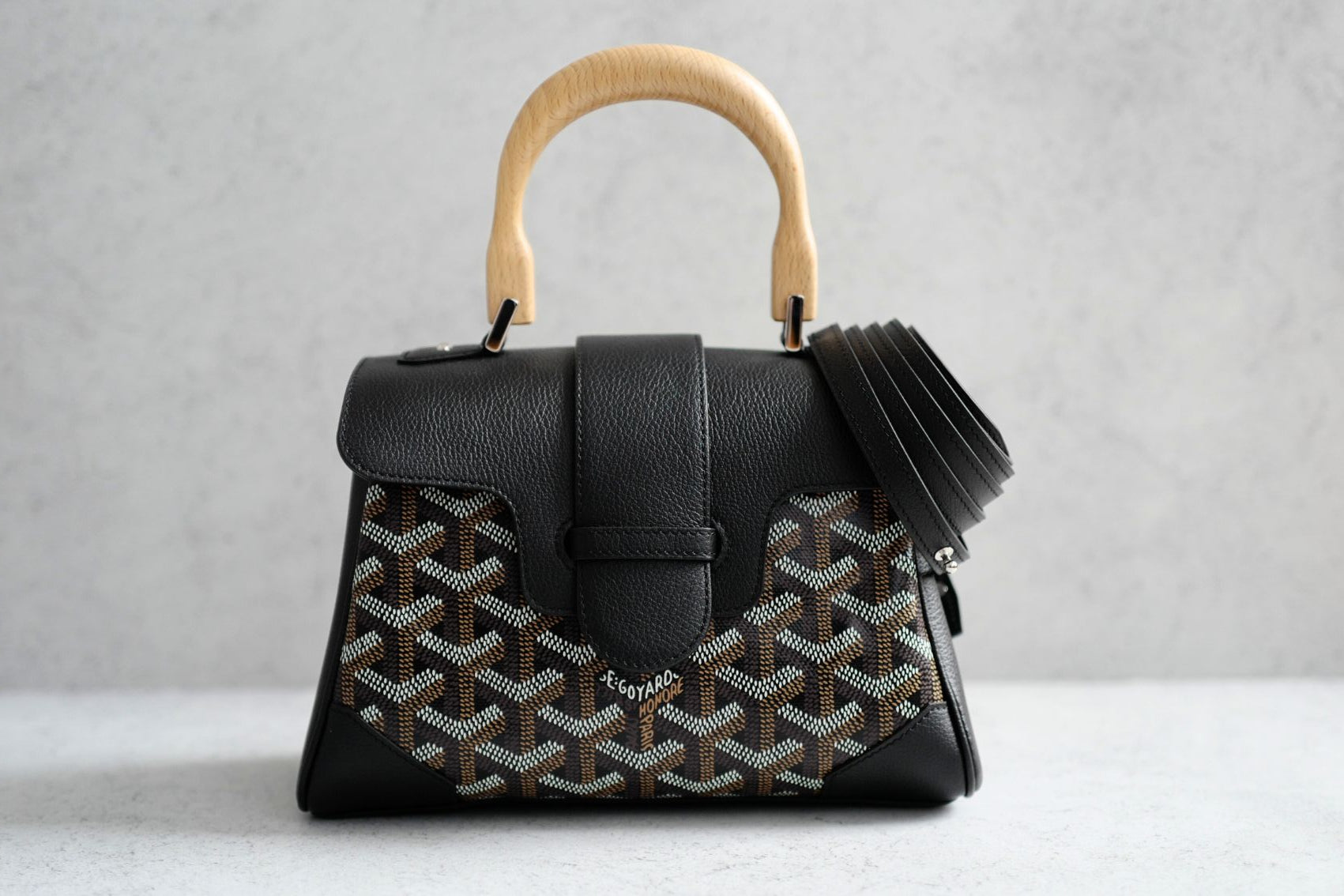 NEW Goyard Saigon Souple Mini Bag in Black Palladium HW with Beech Handle