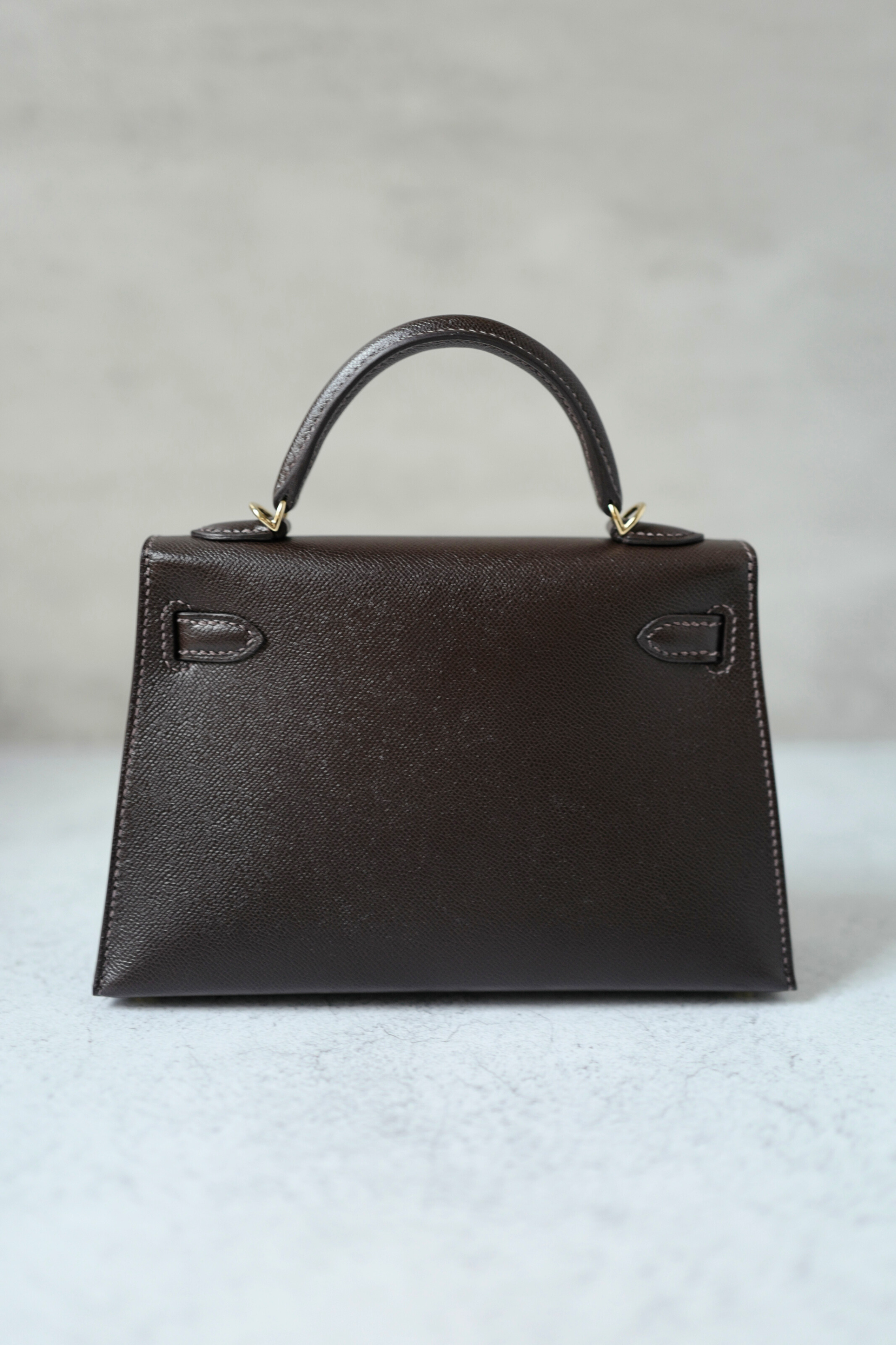 Hermès Mini Kelly 20 Bag in Bai Brun Veau Madame Leather with Permabrass Hardware K Stamp