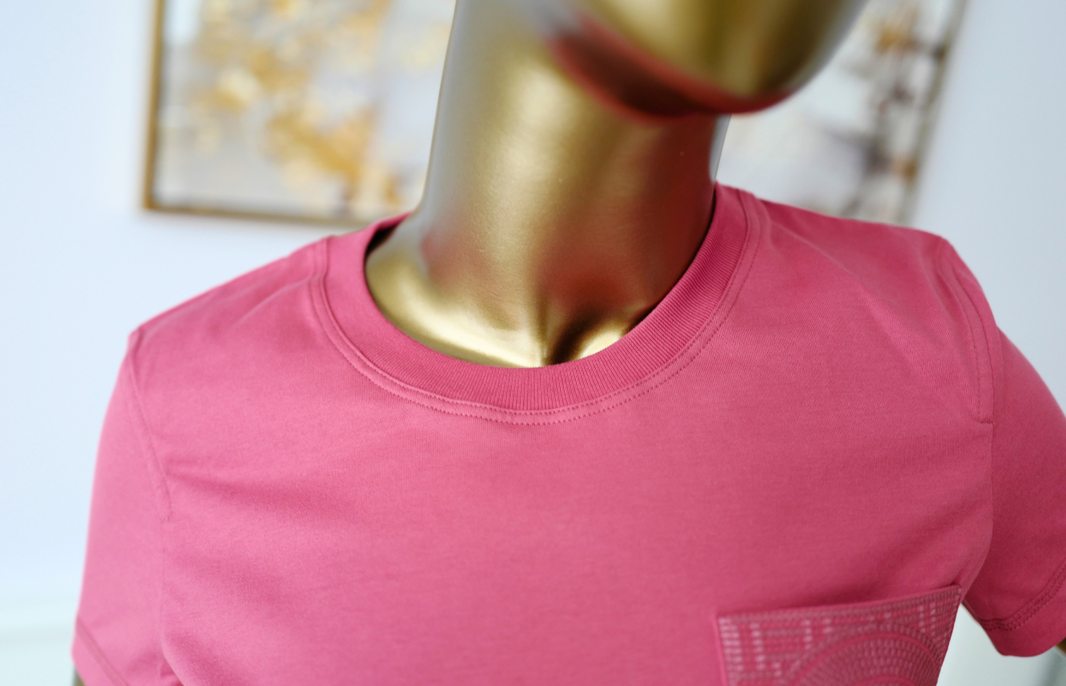 New Hermès Women’s Embroidered Pocket T-Shirt Rose Framboise Size 34