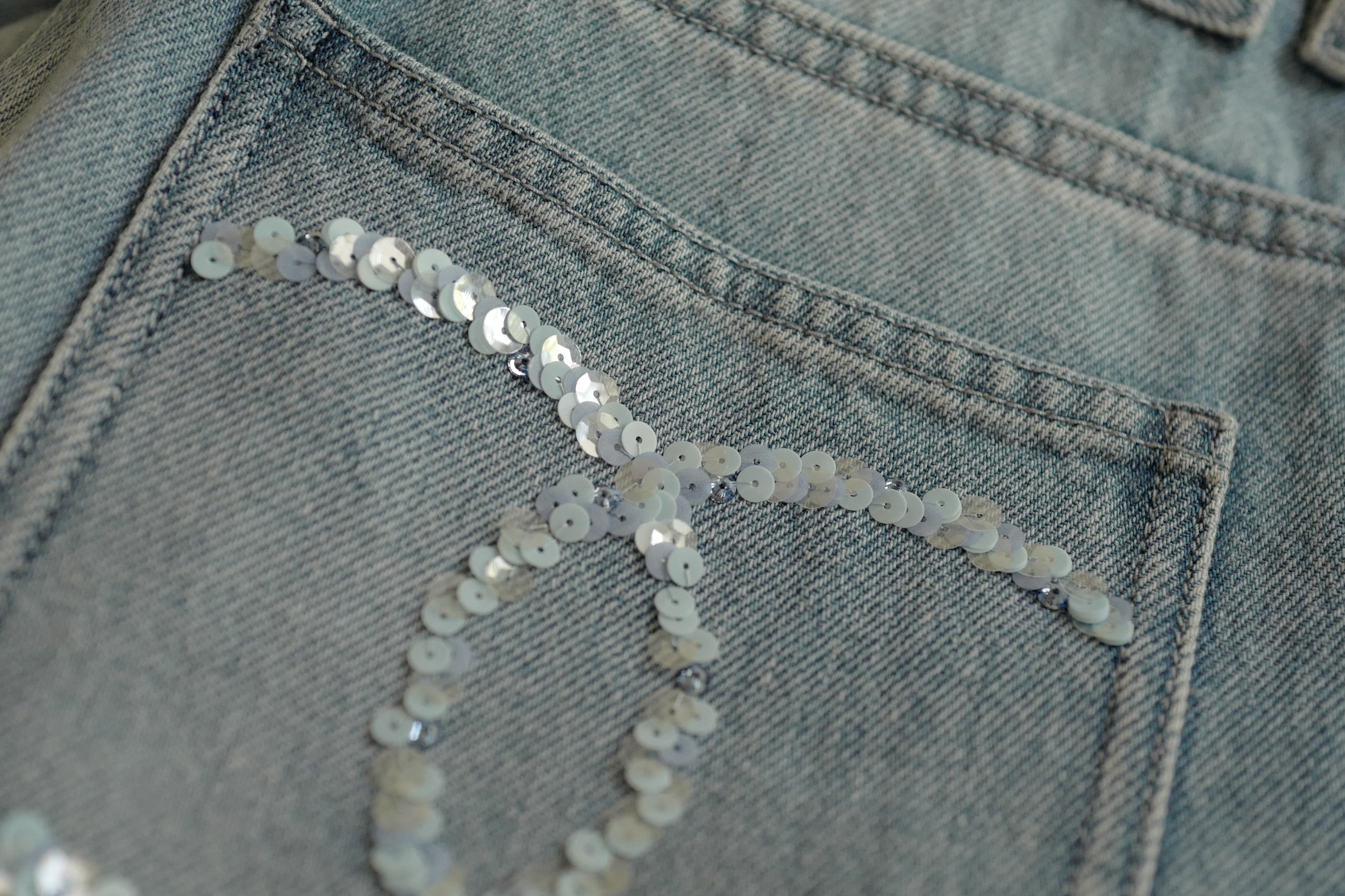 Chanel Printemps 25S CC Sequins Denim Jeans Wide Leg size 38