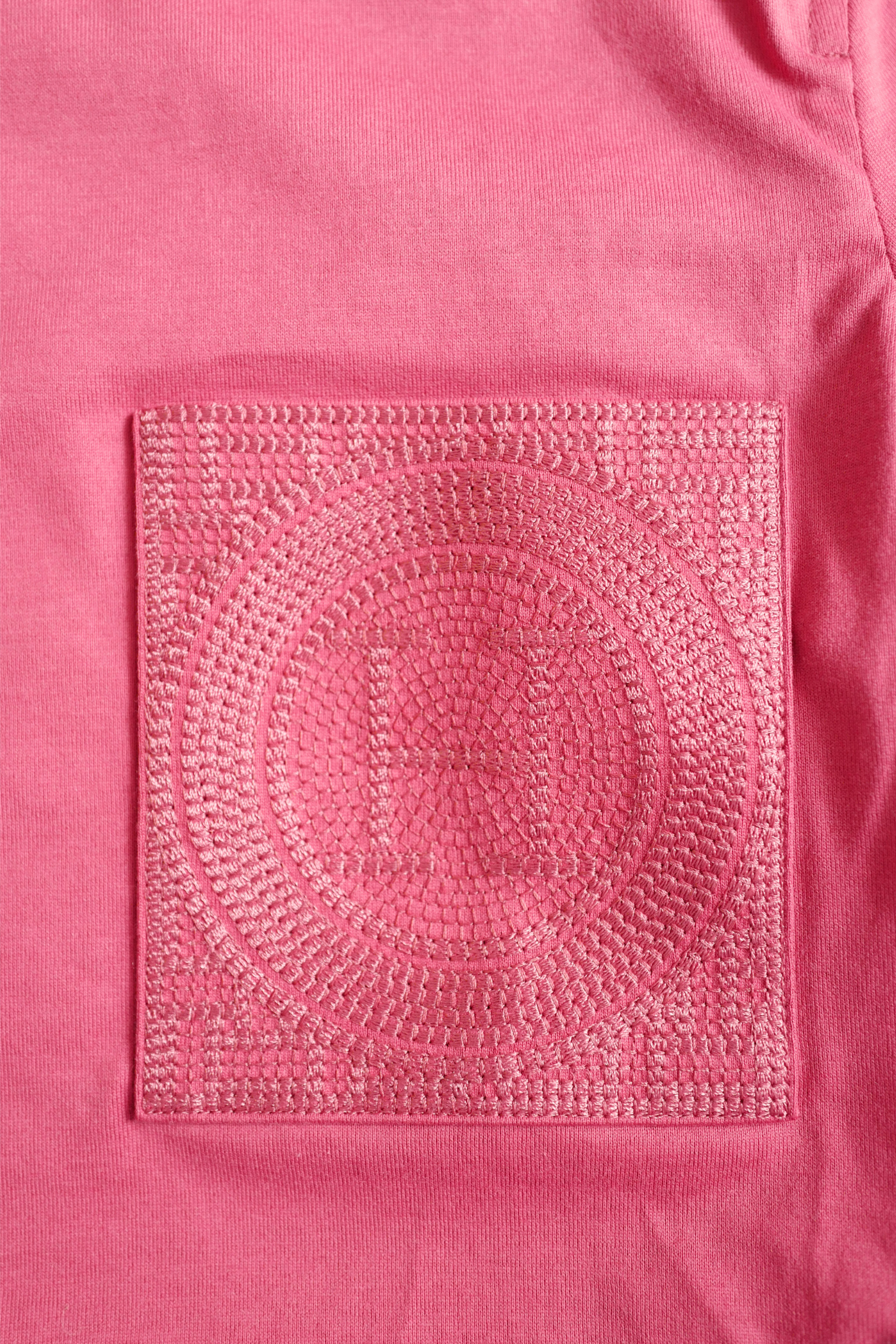 New Hermès Women’s Embroidered Pocket T-Shirt Rose Framboise Size 34