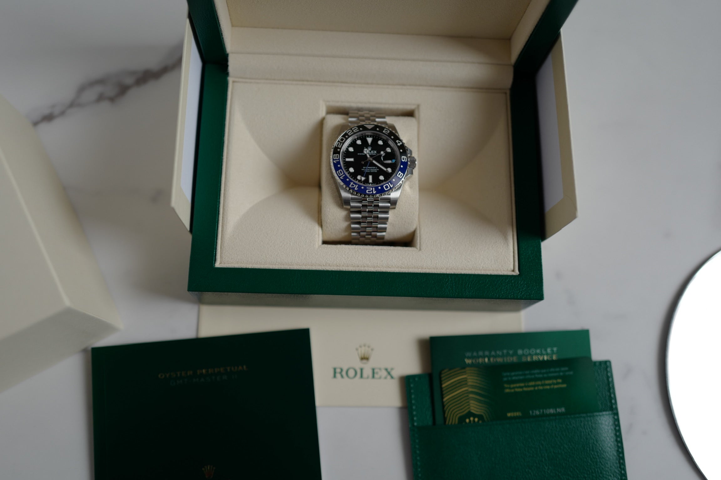 BNIB Rolex GMT-Master Batman Jubilee Bracelet - 126710BLNR 2024 BNIB Full Set