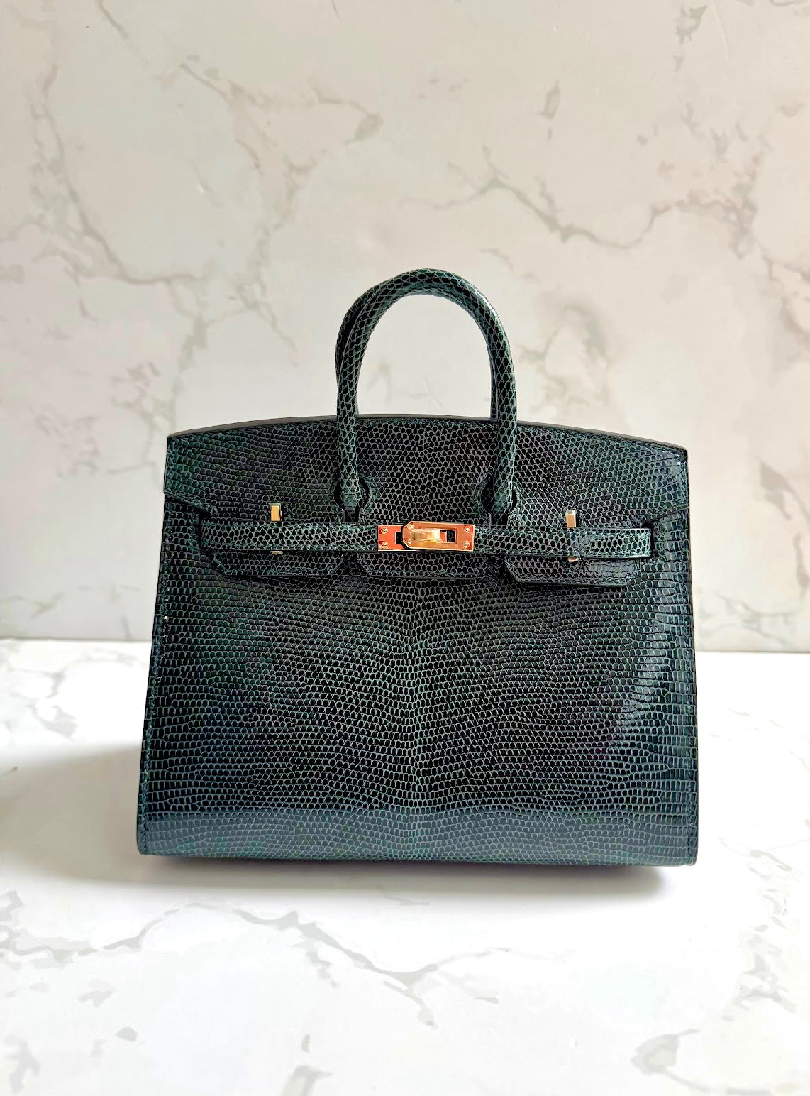 Hermes BIRKIN 20 Lizard Lisse in Vert Cypress Gold Hardware