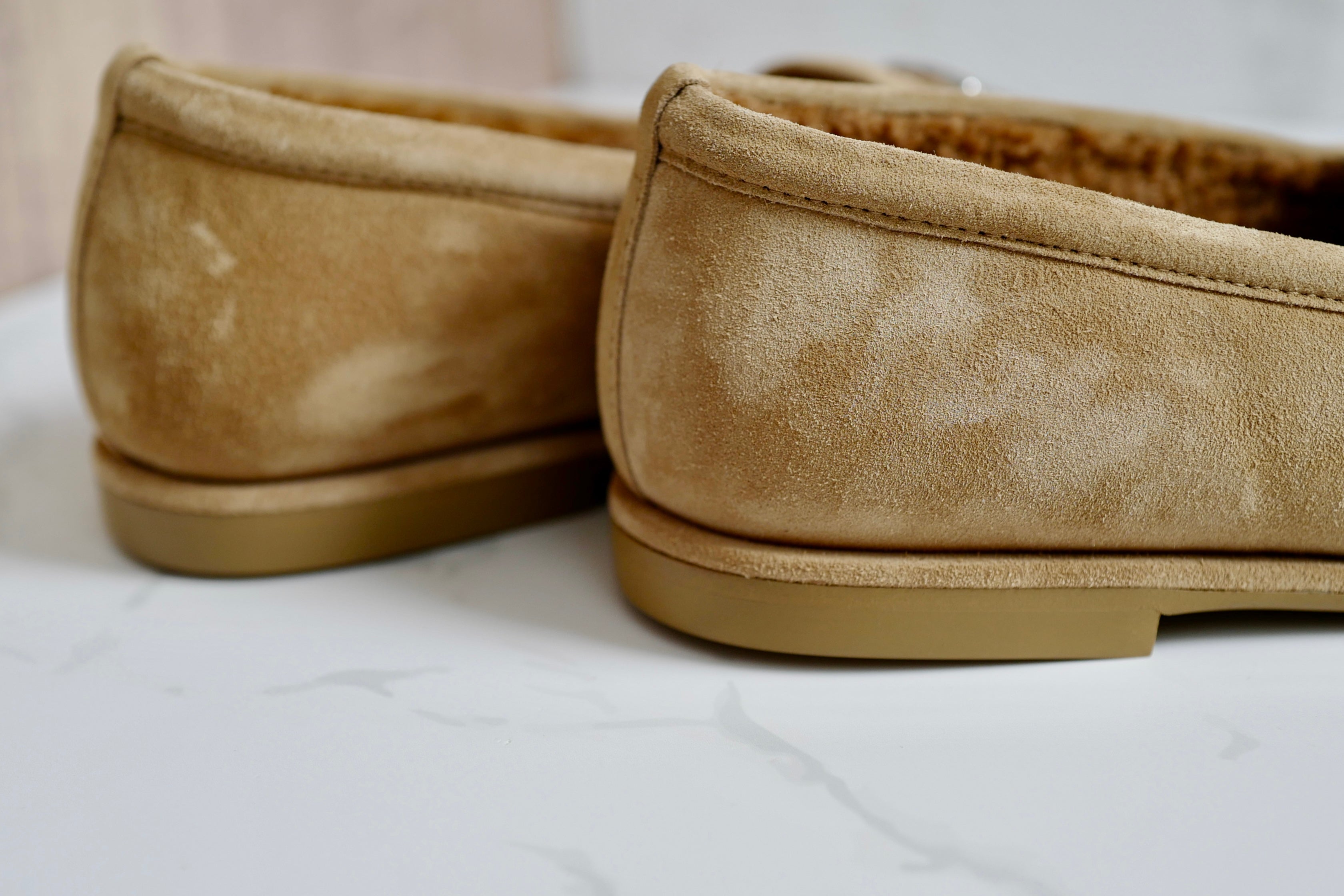CHANEL 24K Shearling Lined Suede Calfskin CC Loafers Moccasins Shoes Size 38
