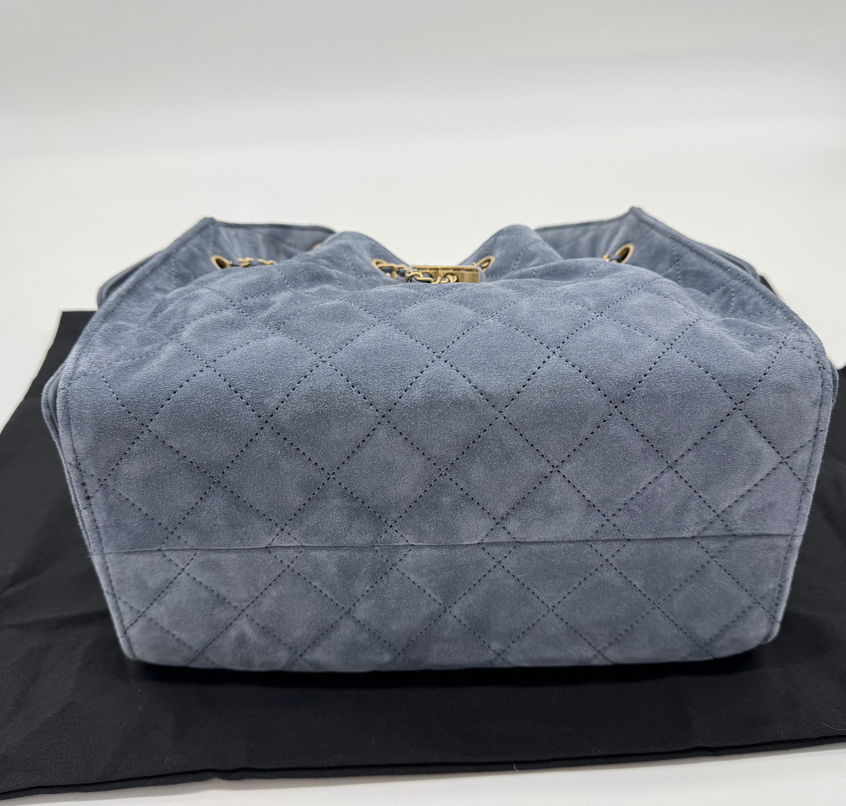 BNIB Chanel Hobo Bag 25K Blue Suede Quilted Gold Chain CC Logo