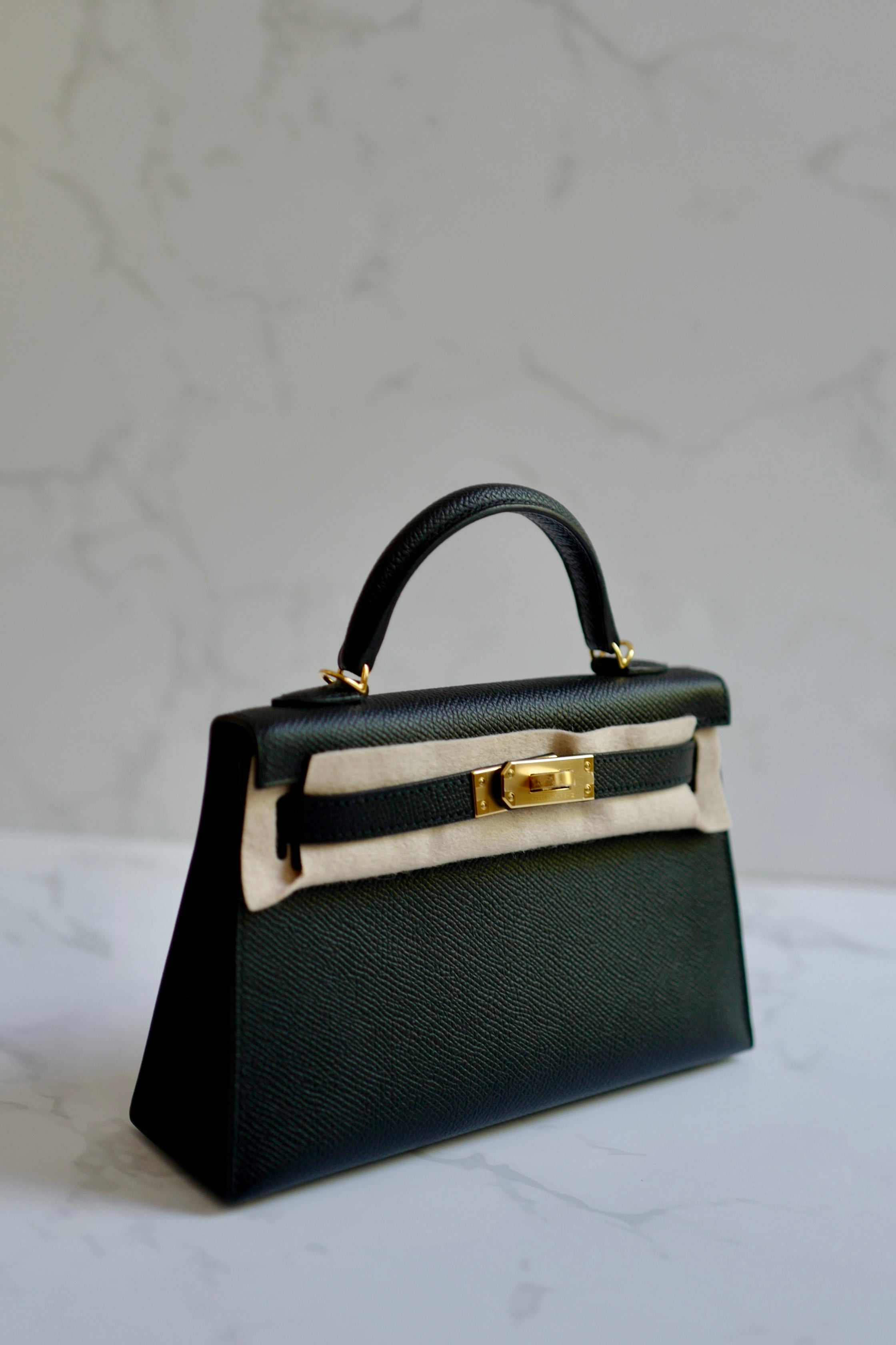 Hermes Mini Kelly II in Black/Noir Epsom Leather with Gold Hardware