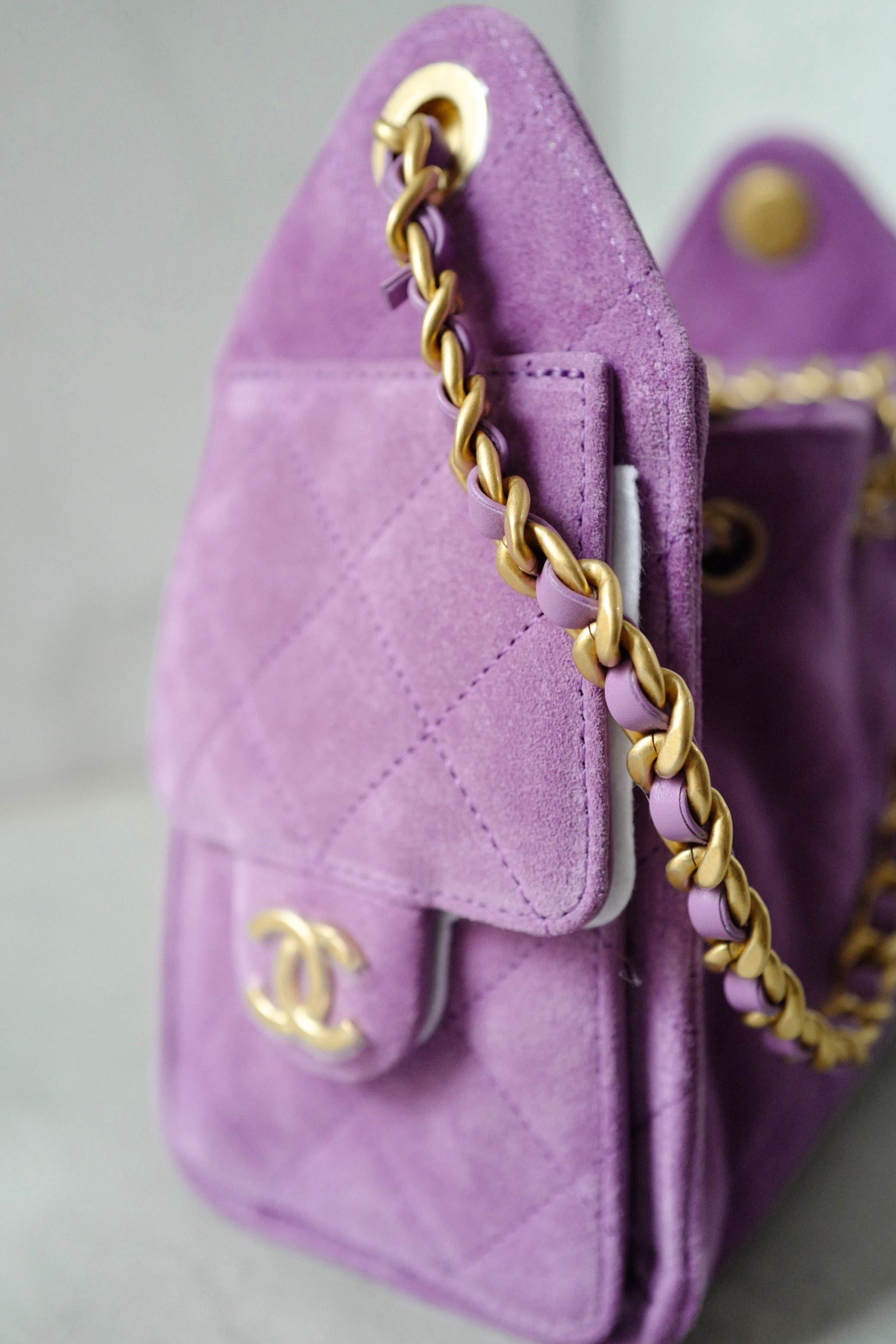 BNIB Chanel 26C Mini Hobo Shoulder Bag in Purple Suede with Gold Hardware