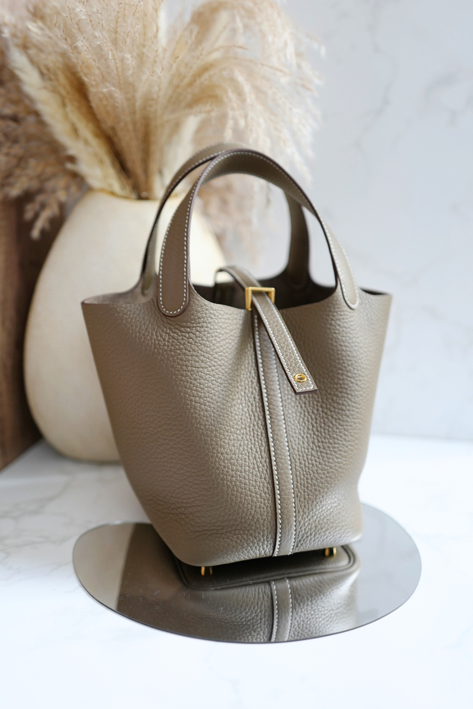 BNIB Hermes Picotin 18 Etoupe Clemence Leather with Gold Hardware