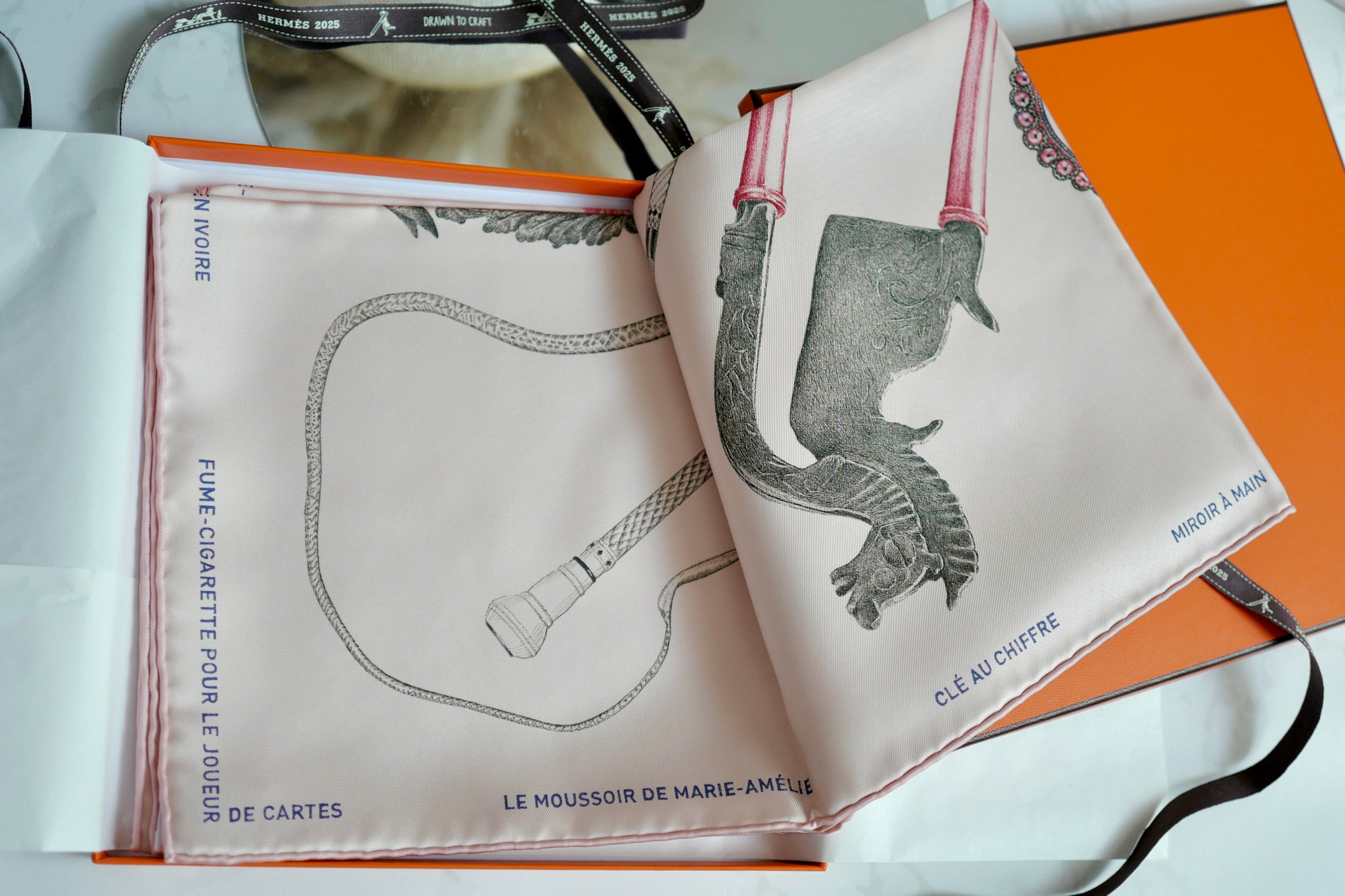NEW Hermes Nous Sommes Inseparables scarf 90 rose thé / rouge H / bronze
