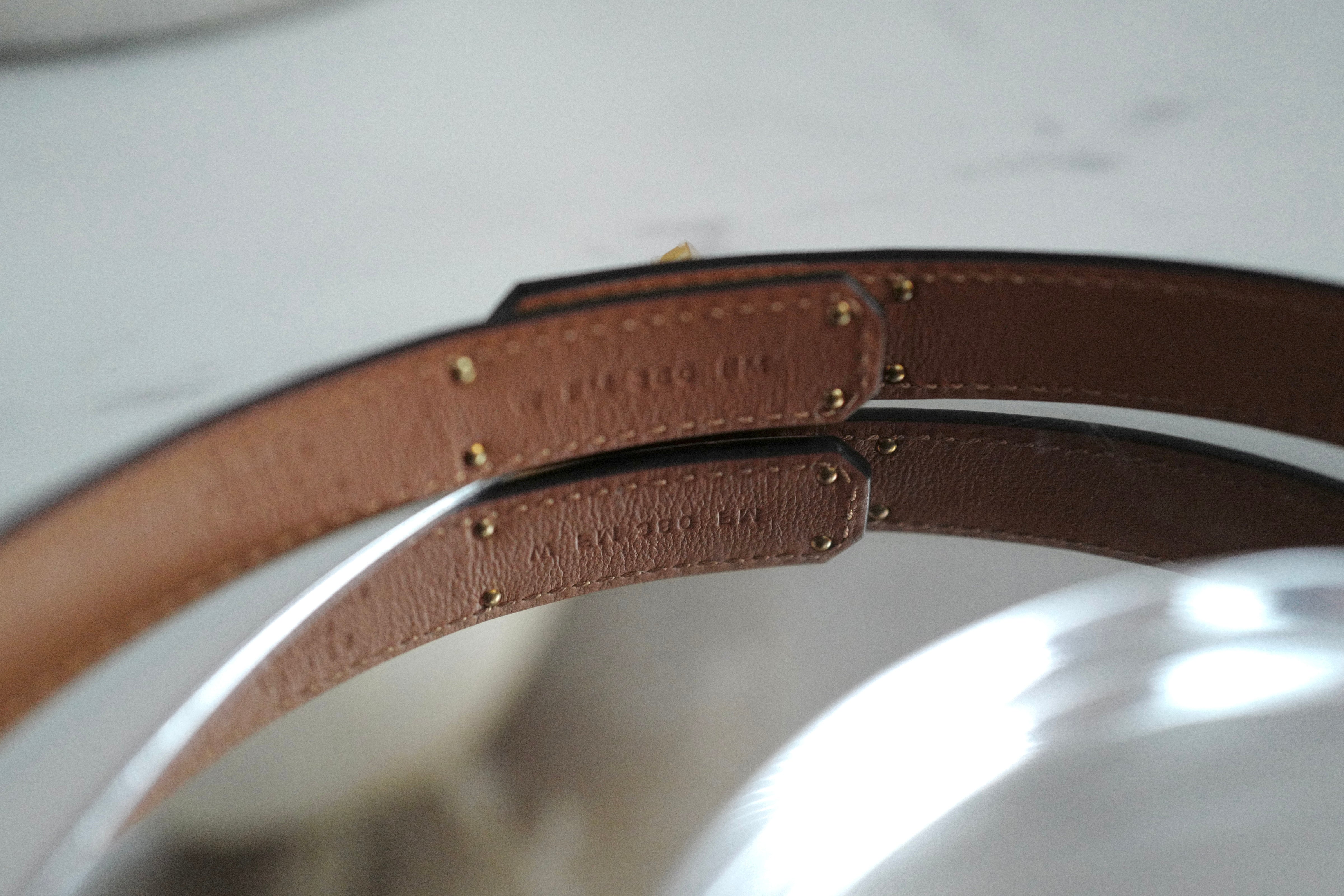 NEW Hermes Kelly Belt 18 Epsom Calfskin Etoupe Gold HW