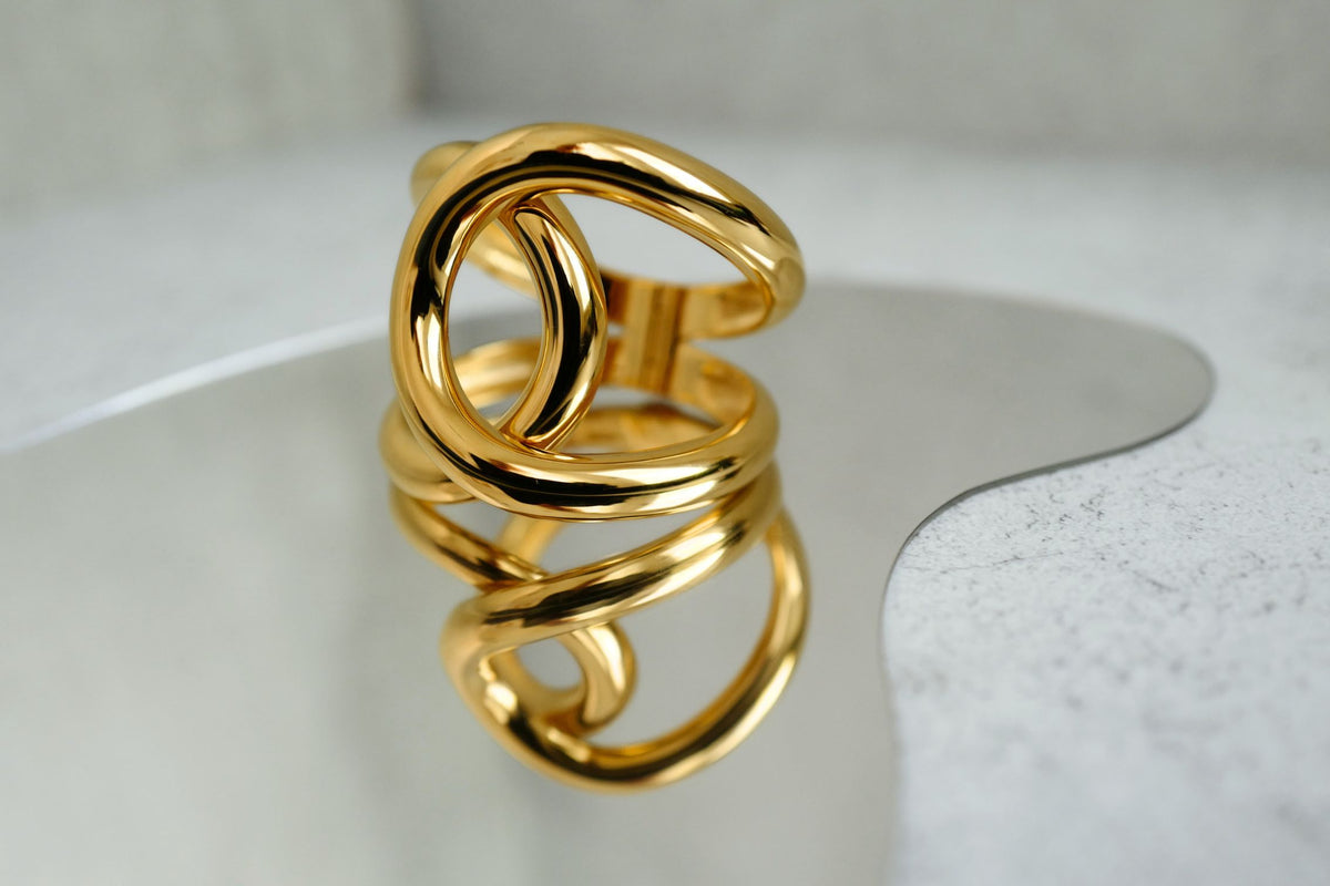 NEW Chanel 26K Cuff Bracelet Metal Gold Interlocking CC Logo