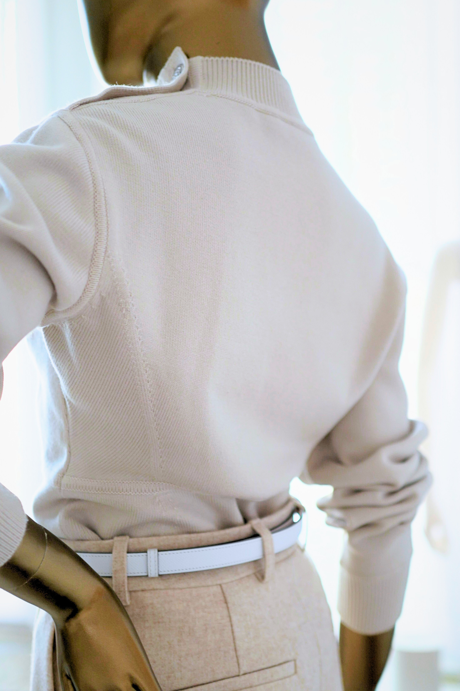 Hermès Sweater with Ferronnerie Button Details Jewel Knit Mock Neck Size 36 Beige Sable