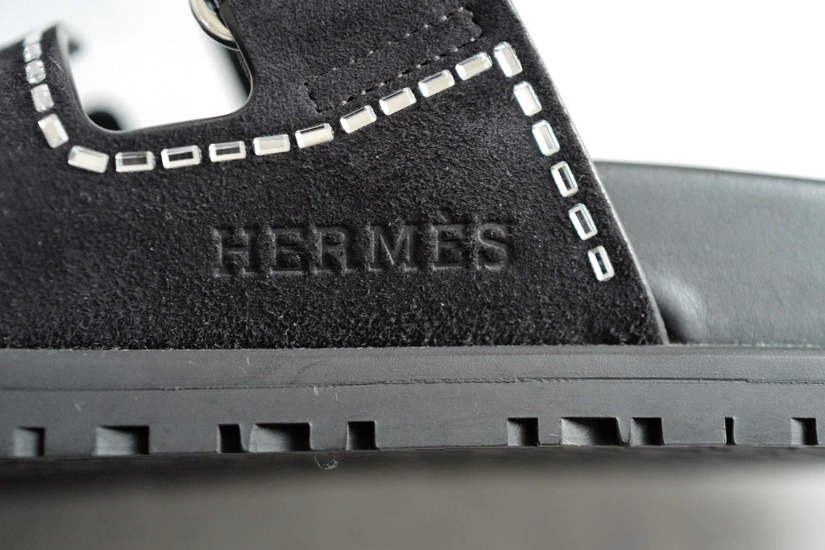 *BNIB* Hermes Womens Chypre Noir with Rhinestone Detail Calfskin Suede Size 37