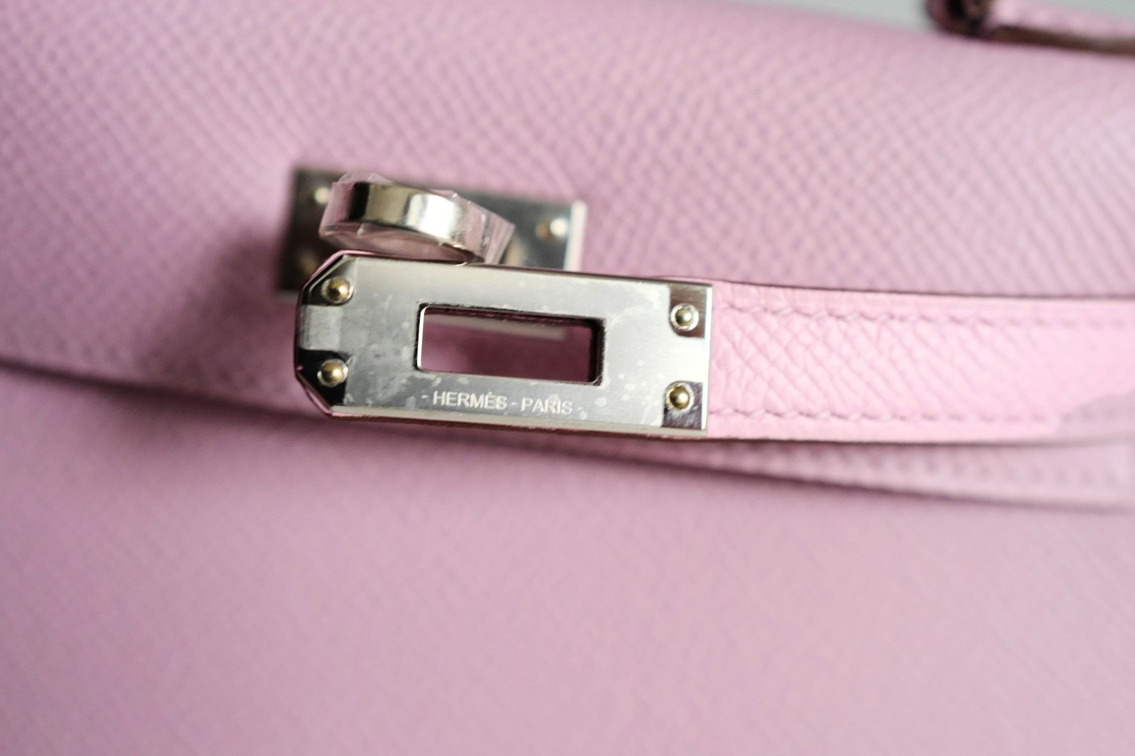 NEW Hermes Mini Kelly Mauve Sylvestre Epsom Leather Palladium Hardware