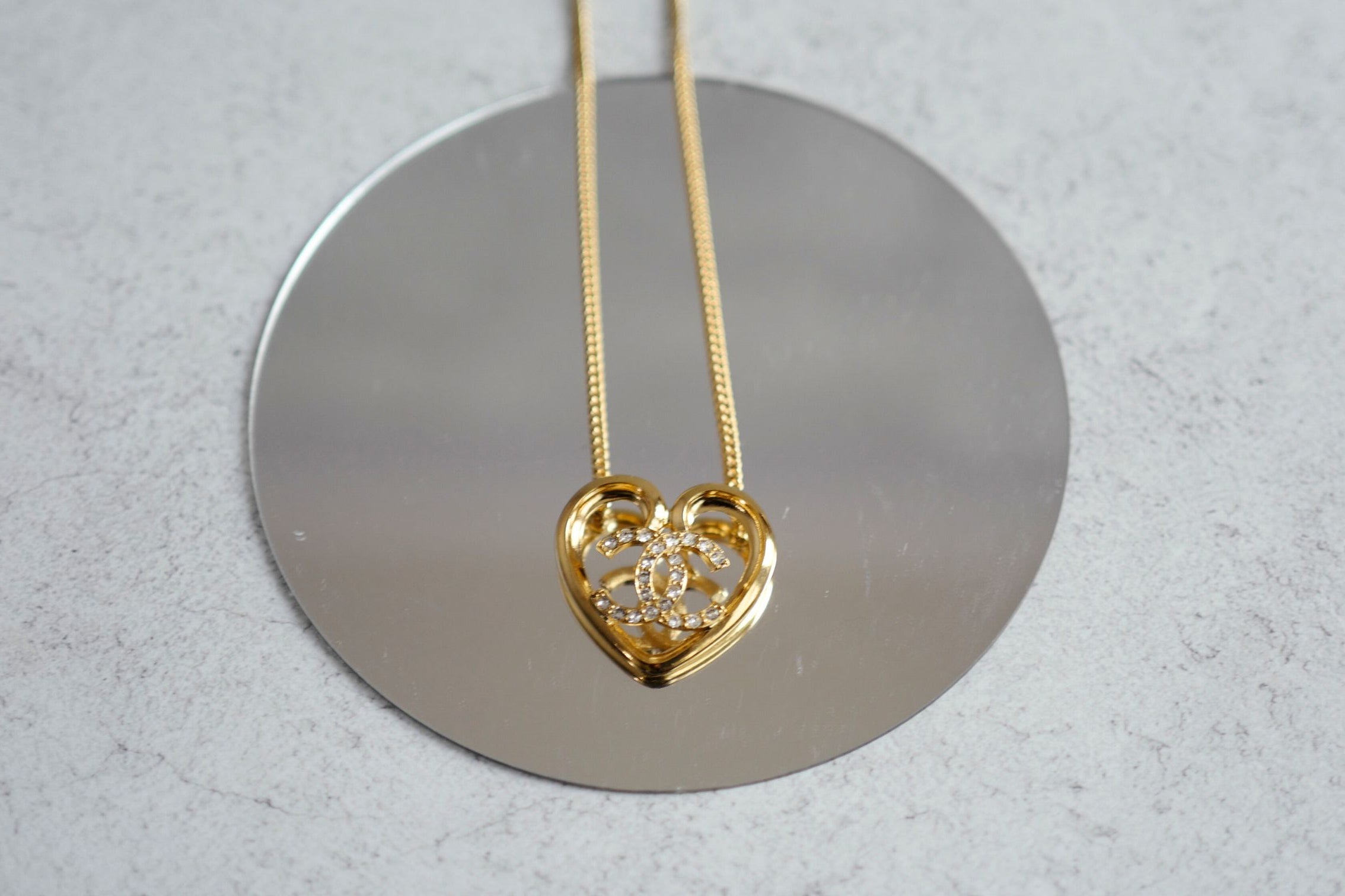 Chanel 23C Heart Gold Necklace with Crystals
