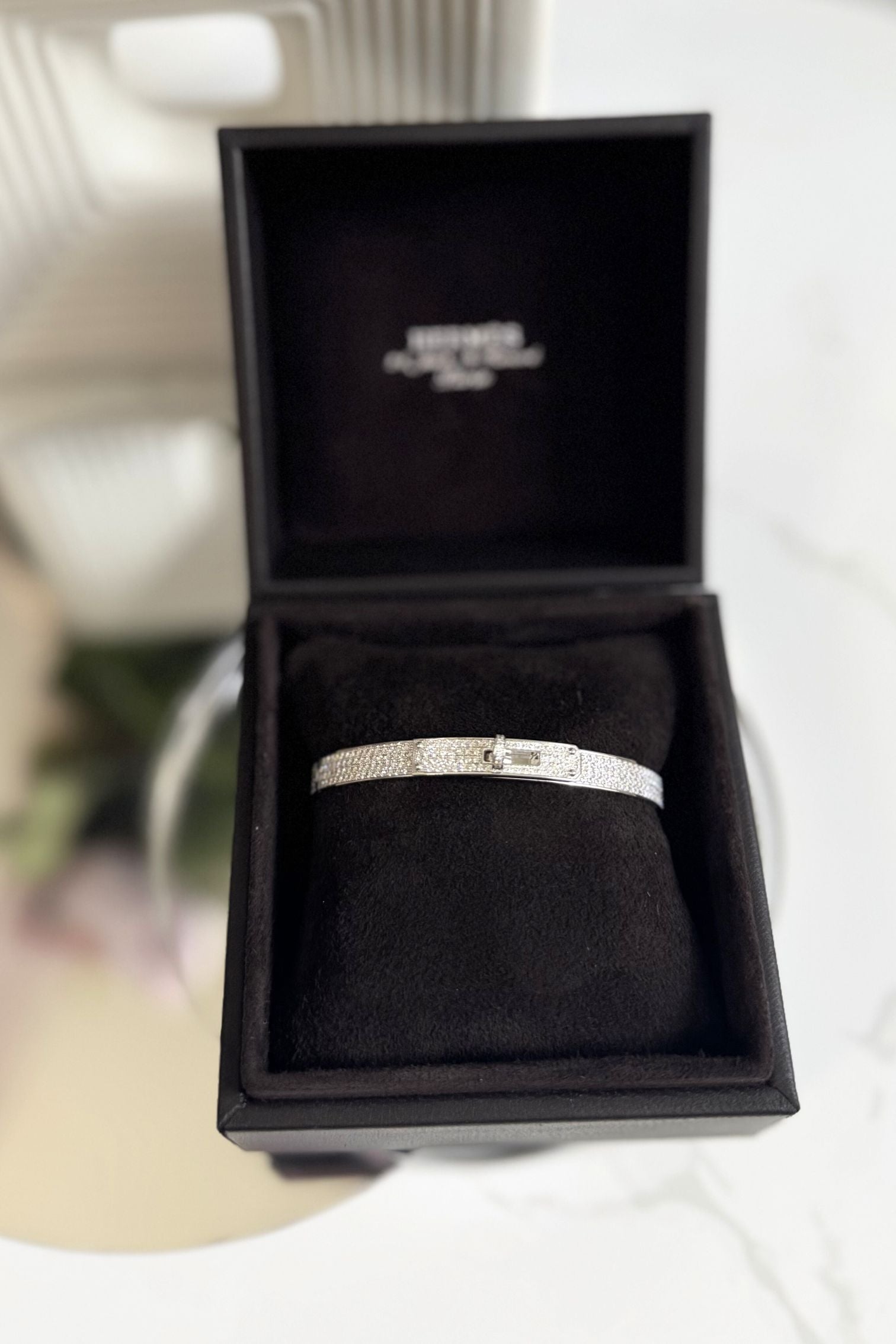 Hermès Kelly Bangle Bracelet PM Full Diamond 18K White Gold Size SH