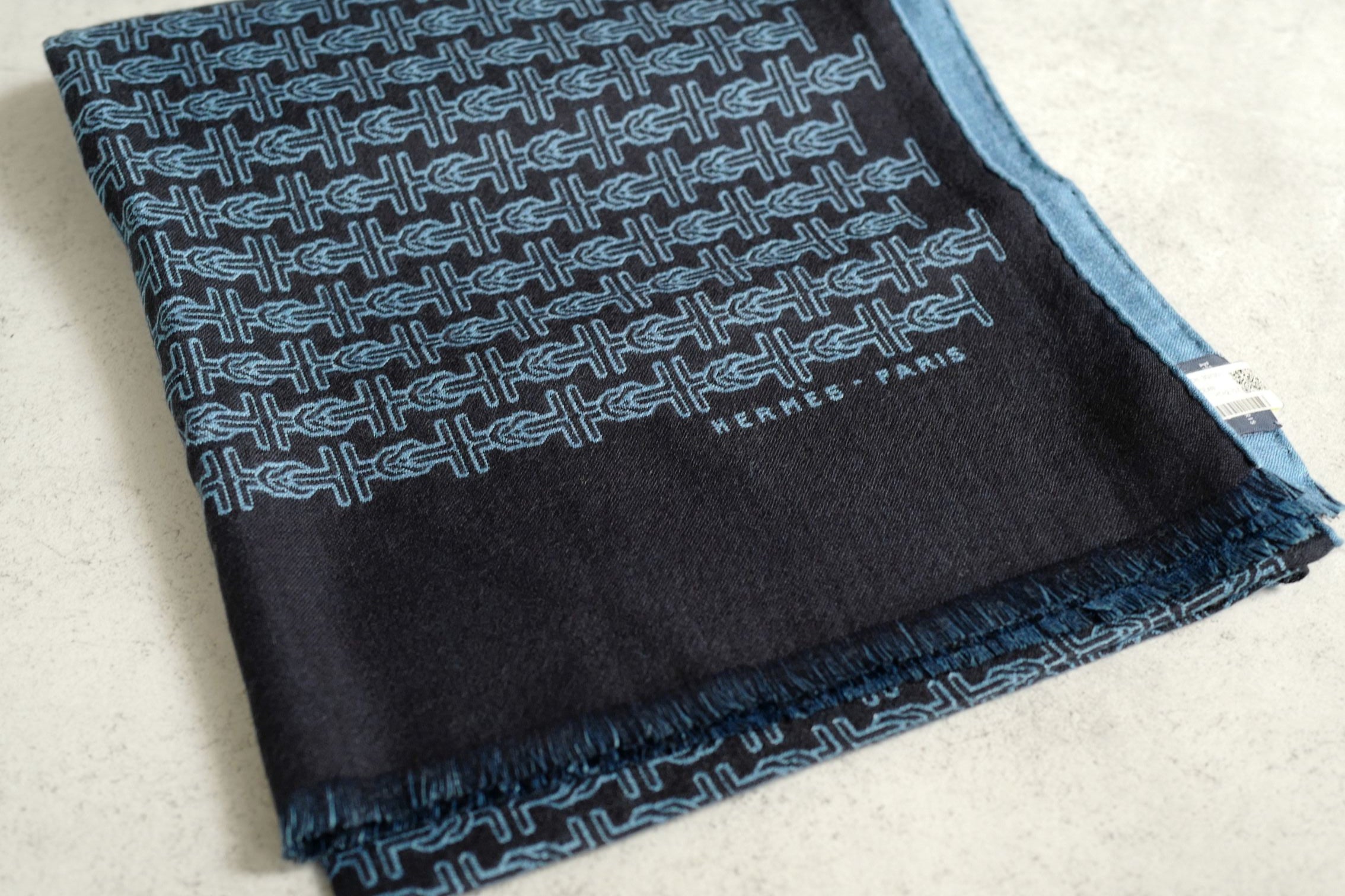 Hermès H Marin Reversible Scarf Cashmere Silk Marine / Bleu Océan