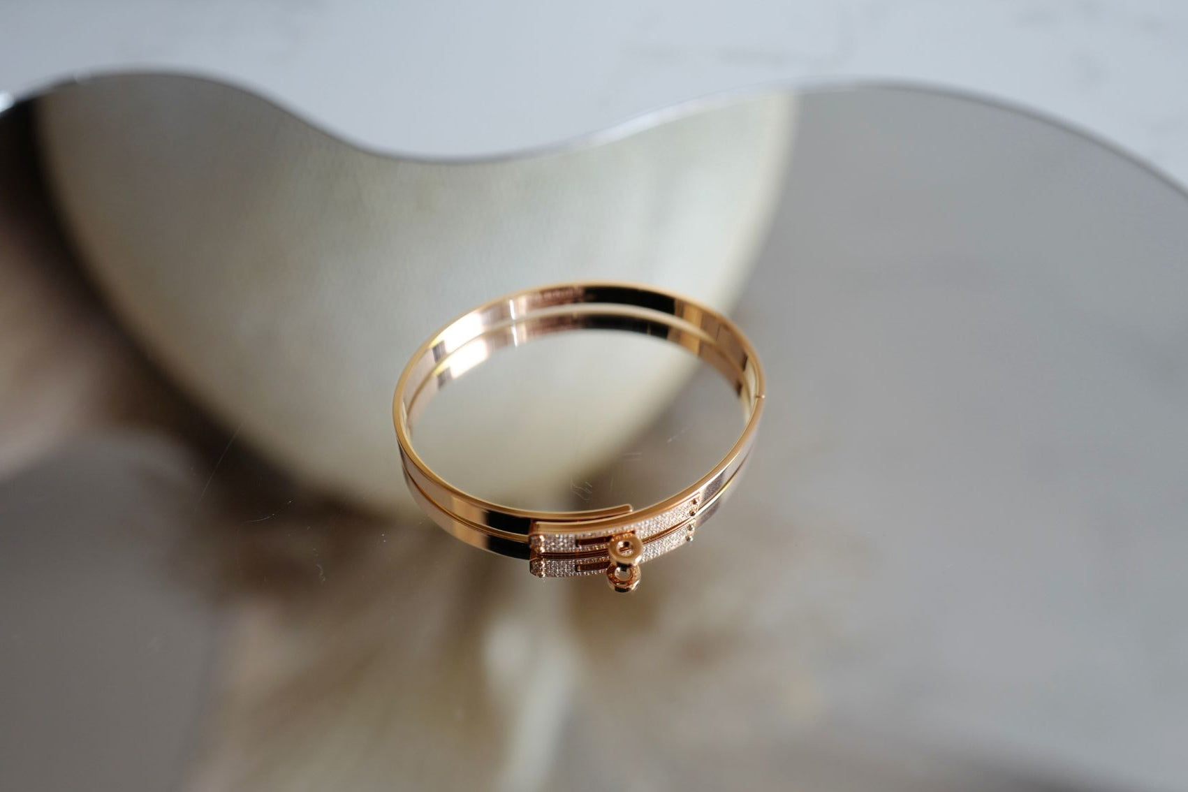 Hermès Kelly Diamond Bangle Bracelet 18K Rose Gold 0.36ct Size SH