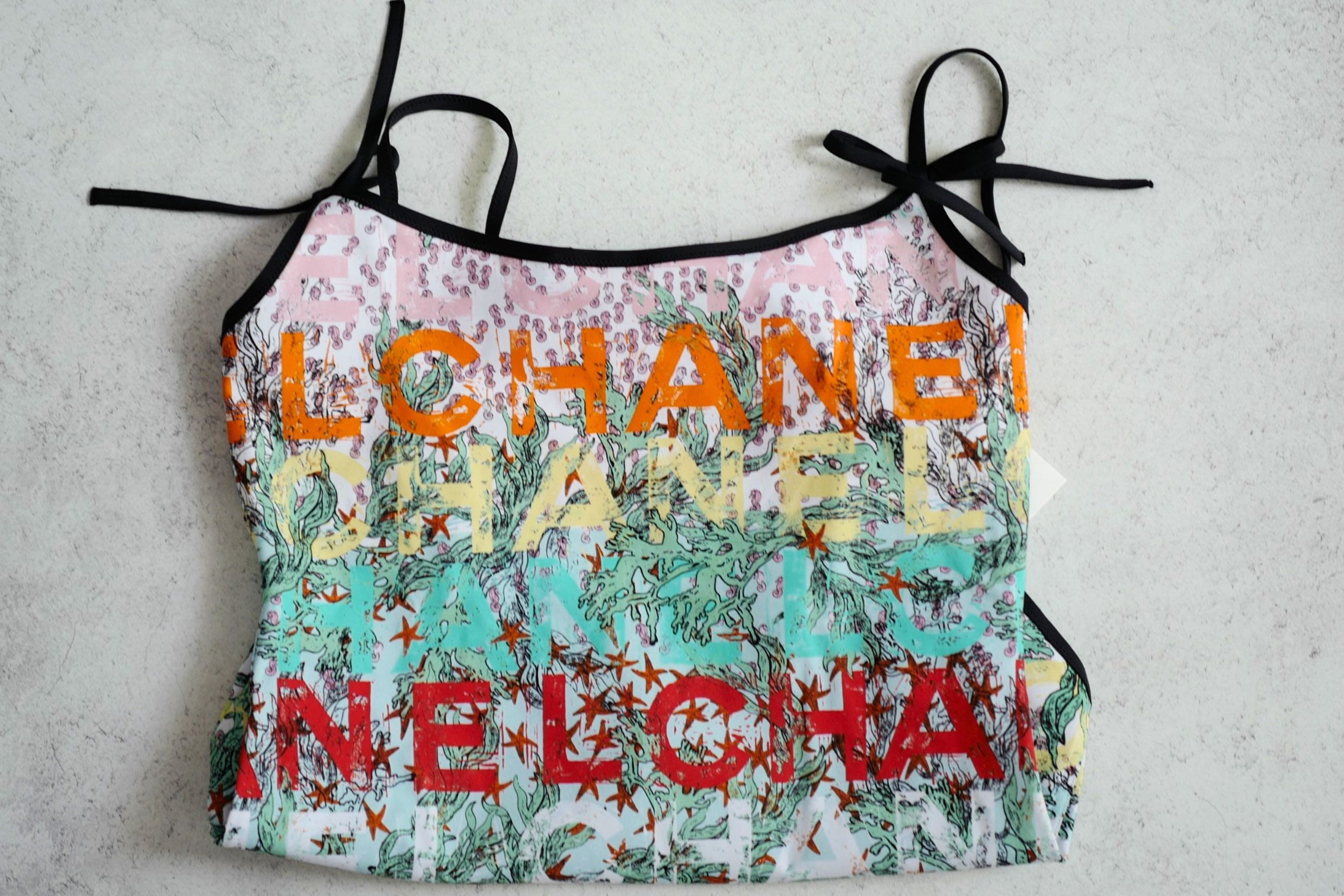 Chanel 26M Coco Beach Swimsuit Multicolor Stretch Jersey Size 38