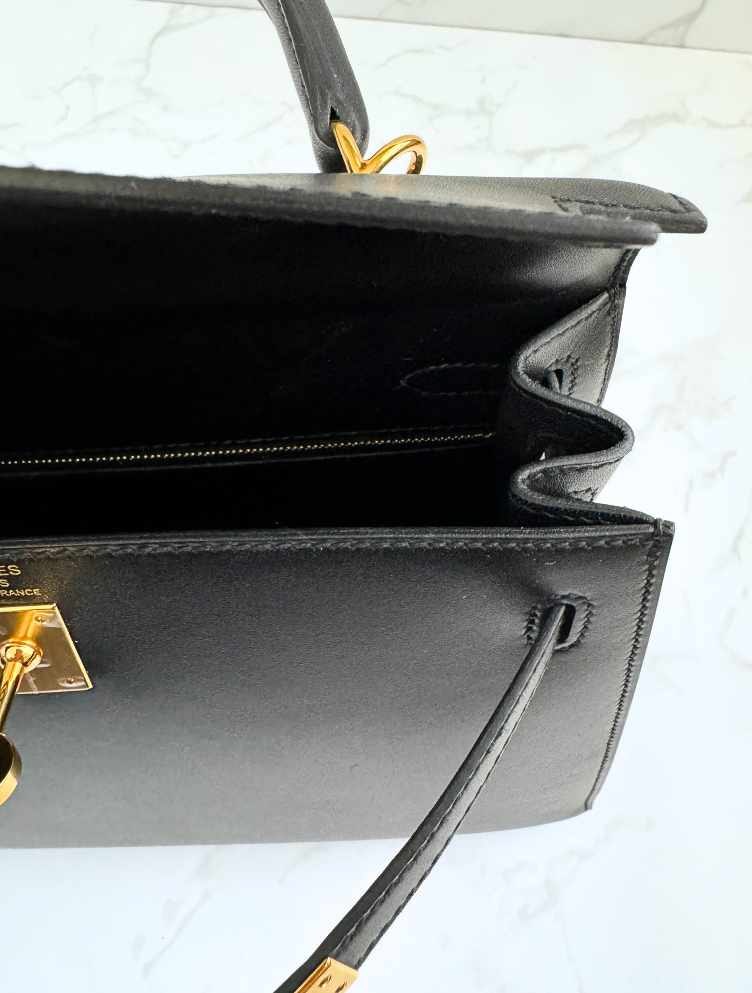 Hermes Kelly 25 Black Tadelakh Sellier Gold HW Complete Original Receipt NEW