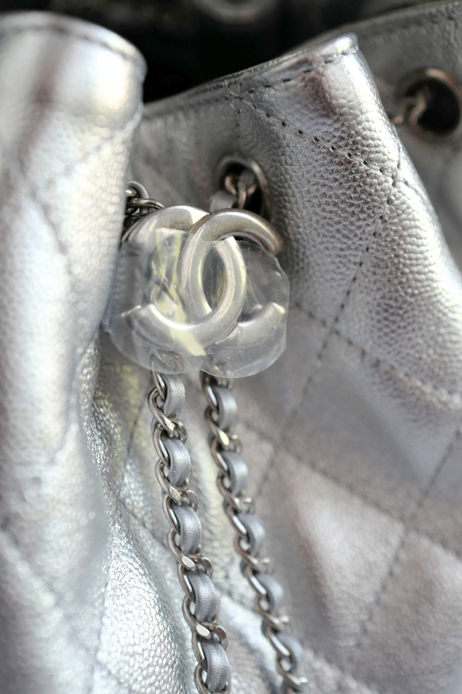 Chanel 26C Small Hobo Silver Metallic Grained Calfskin Silver Hardware