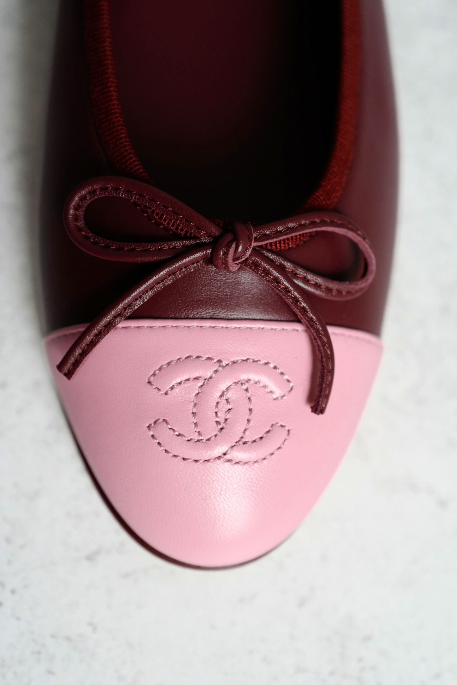 Chanel 26S Matthieu Blazy's Ballet Flats Burgundy Pink Lambskin Size 37C