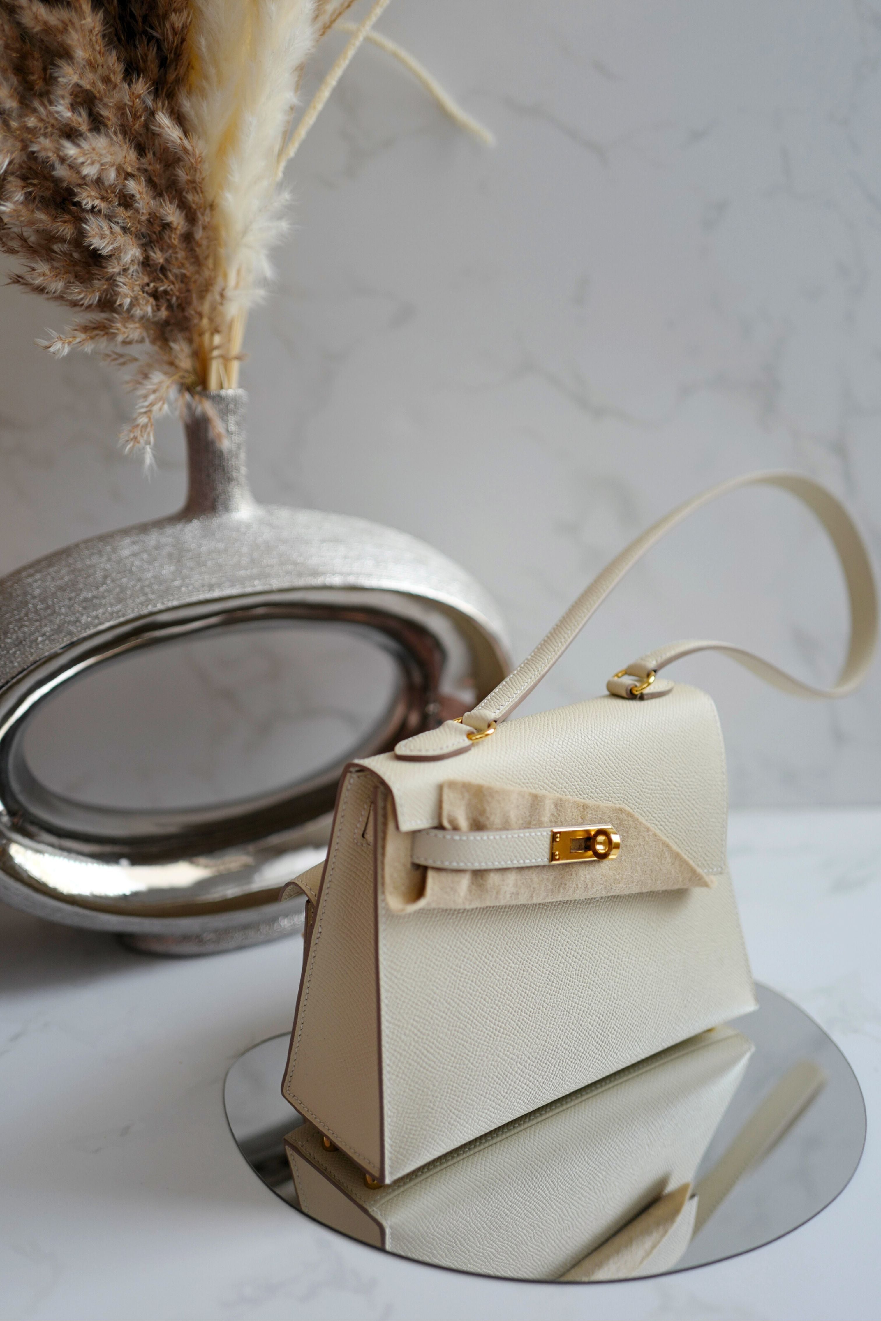 BNIB Hermes Kelly En Desordre Craie Epsom Gold HW Limited Edition