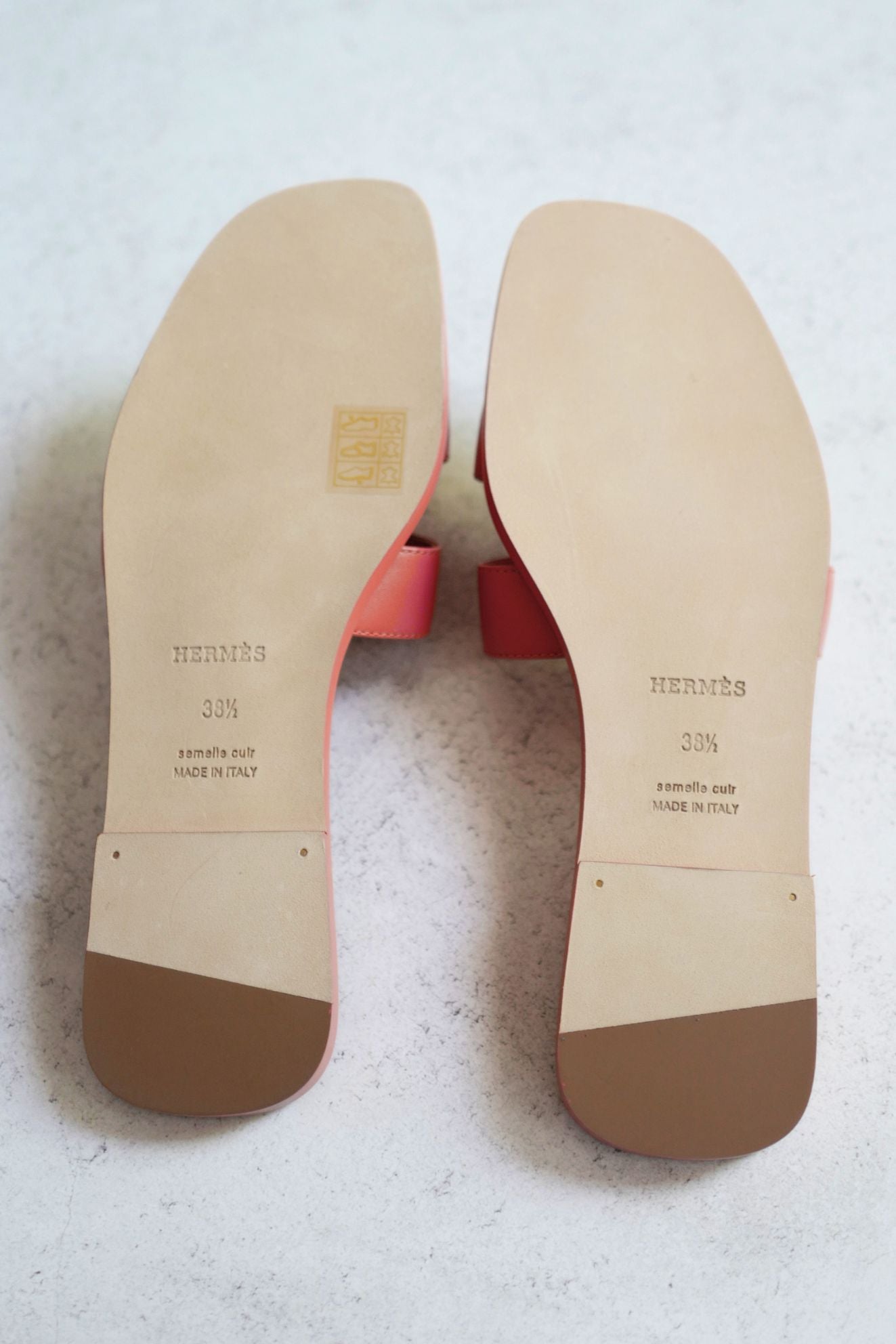 Hermès Oran Sandal Rouge Tomette Calfskin Leather Size 38.5