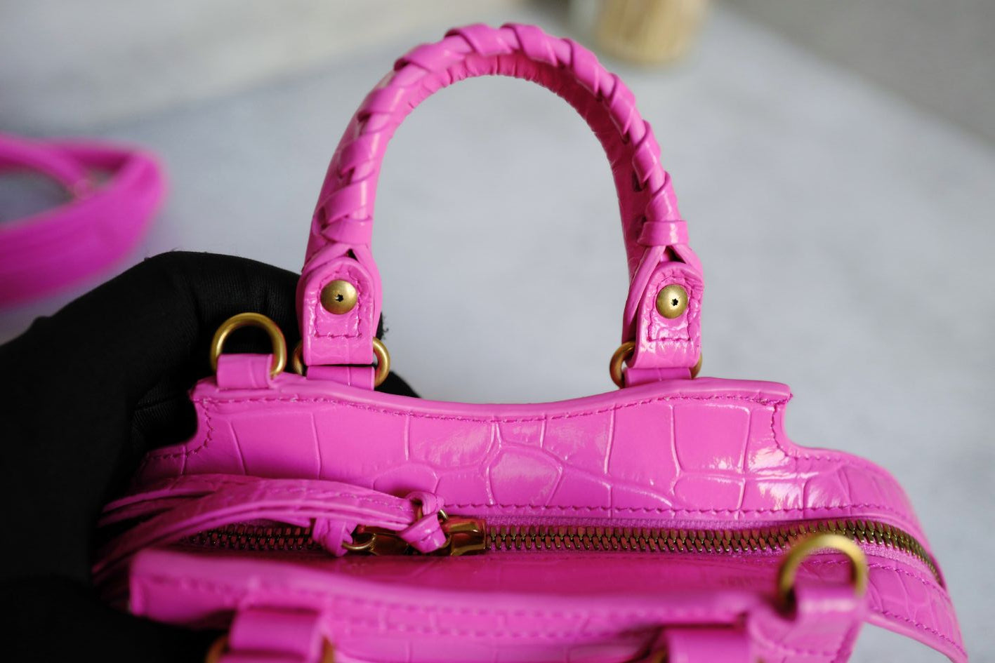 Balenciaga Neo Classic Nano Size In Bright Pink Croco Leather