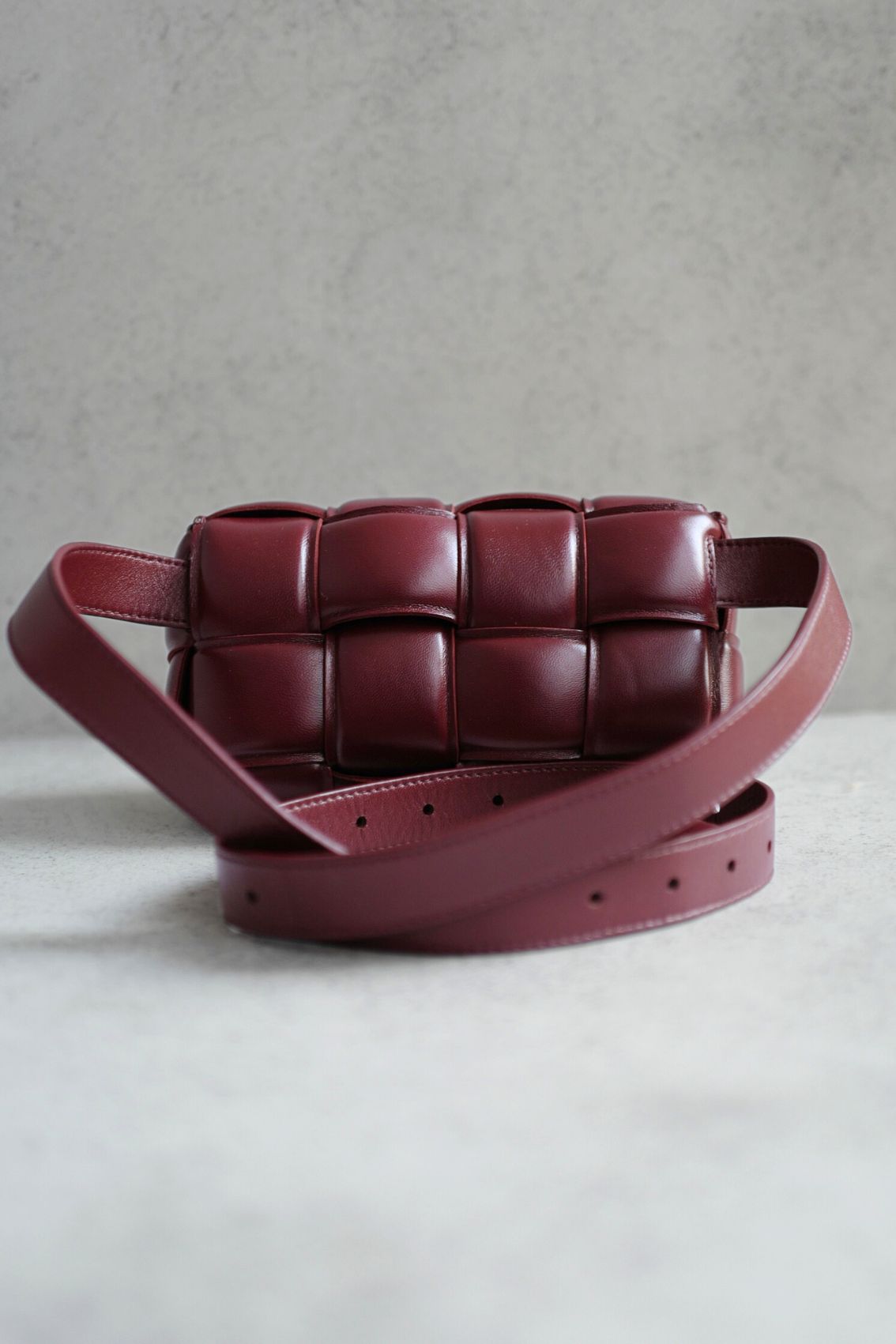 Bottega Veneta Padded Burgundy Small Cassette Belt Bag NEW