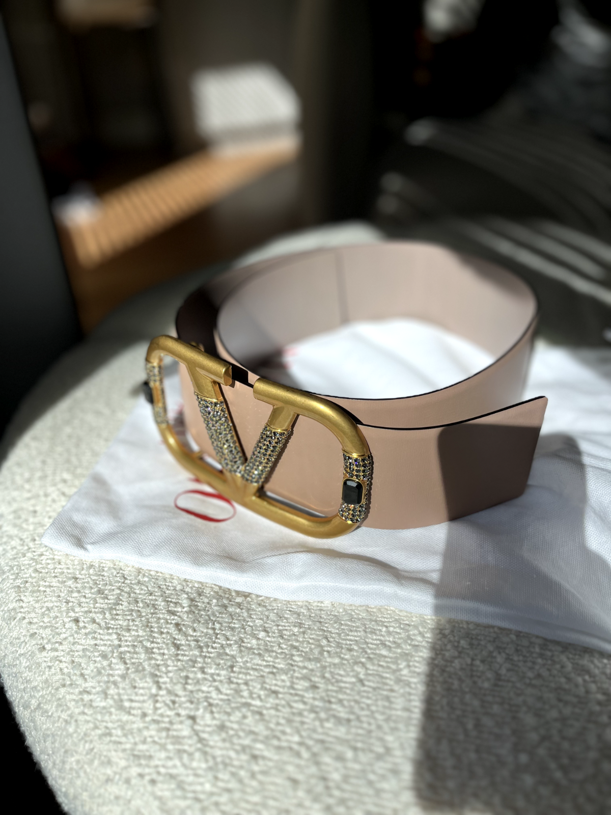 Valentino Vlogo Crystal Embellished Reversible Leather Belt Women's