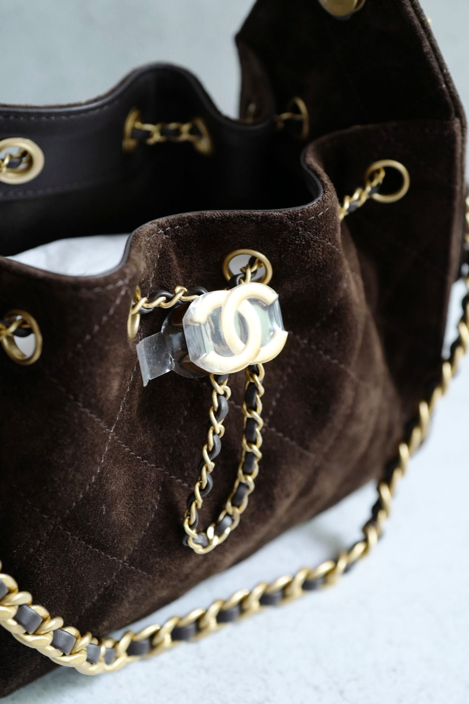 Chanel 26C Mini Hobo Dark Brown Suede Calfskin Gold Hardware