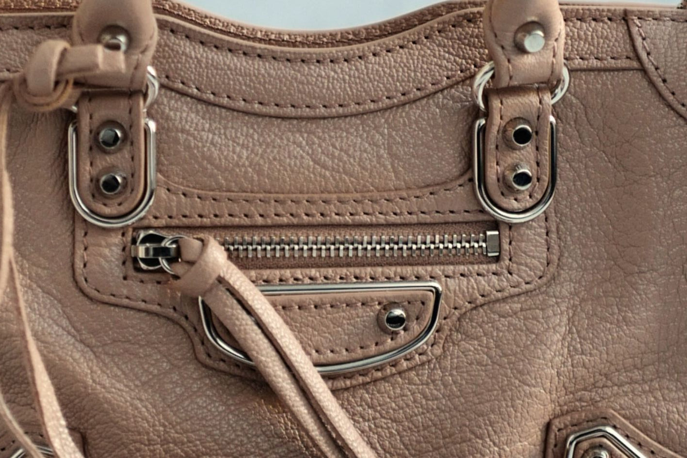 Balenciaga Nano City In Rose Sable Beige Nude Color With Metalic Edge