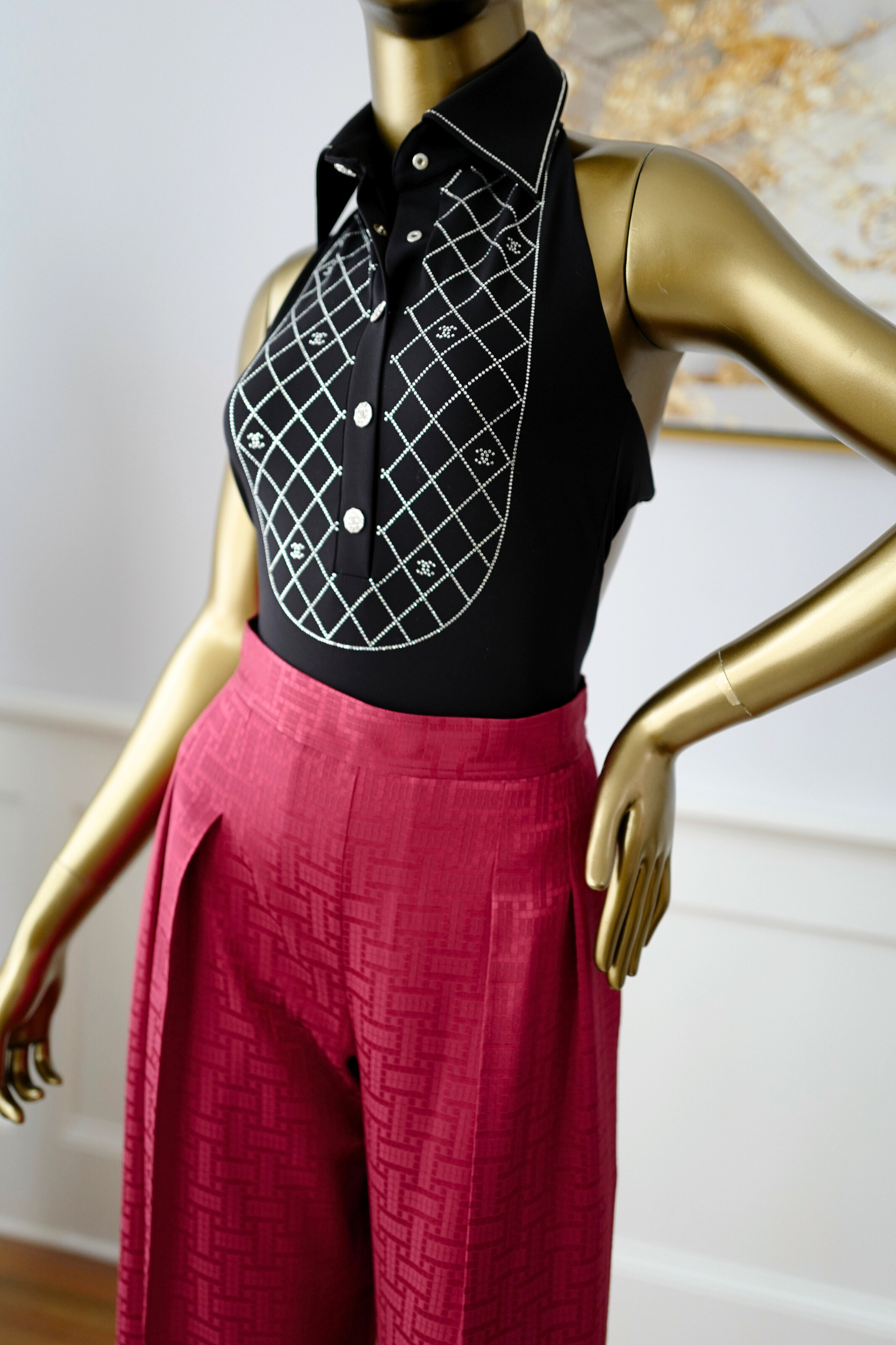 NEW Hermès "Mosaique" Wide Leg Pants Rose Framboise Size 34