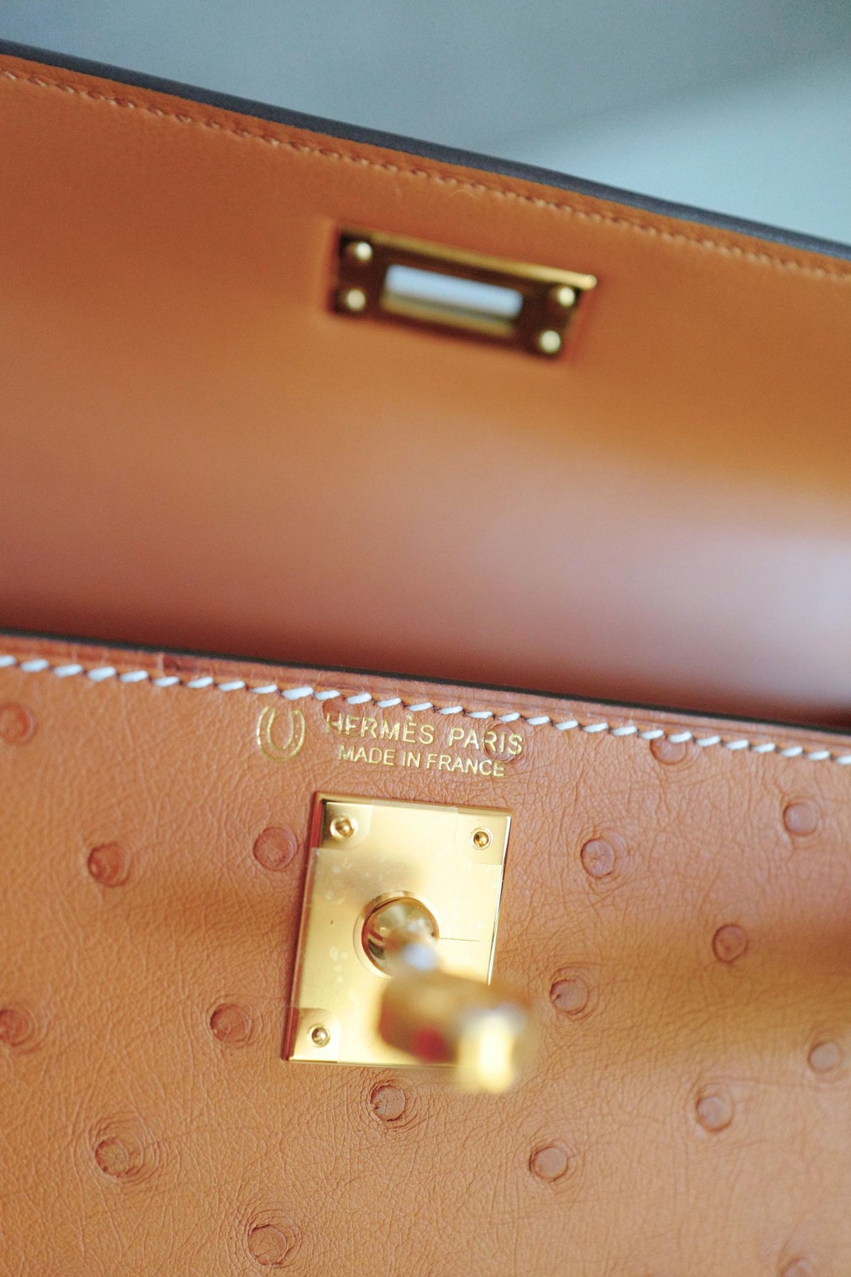BNIB Hermes Mini Kelly HSS Cognac Ostrich with Craie Stitching GHW G Stamp 2026