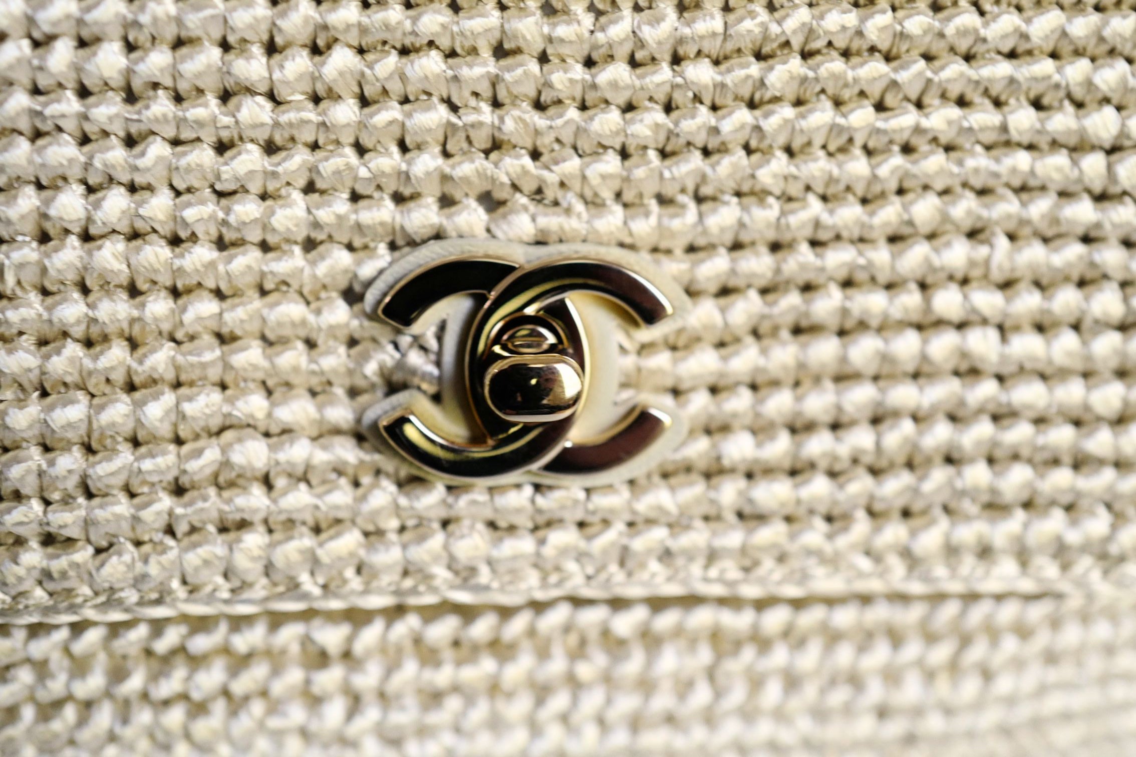 Chanel 26M Coco Beach Small Flap Bag Cream Braided Raffia Gold Hardware