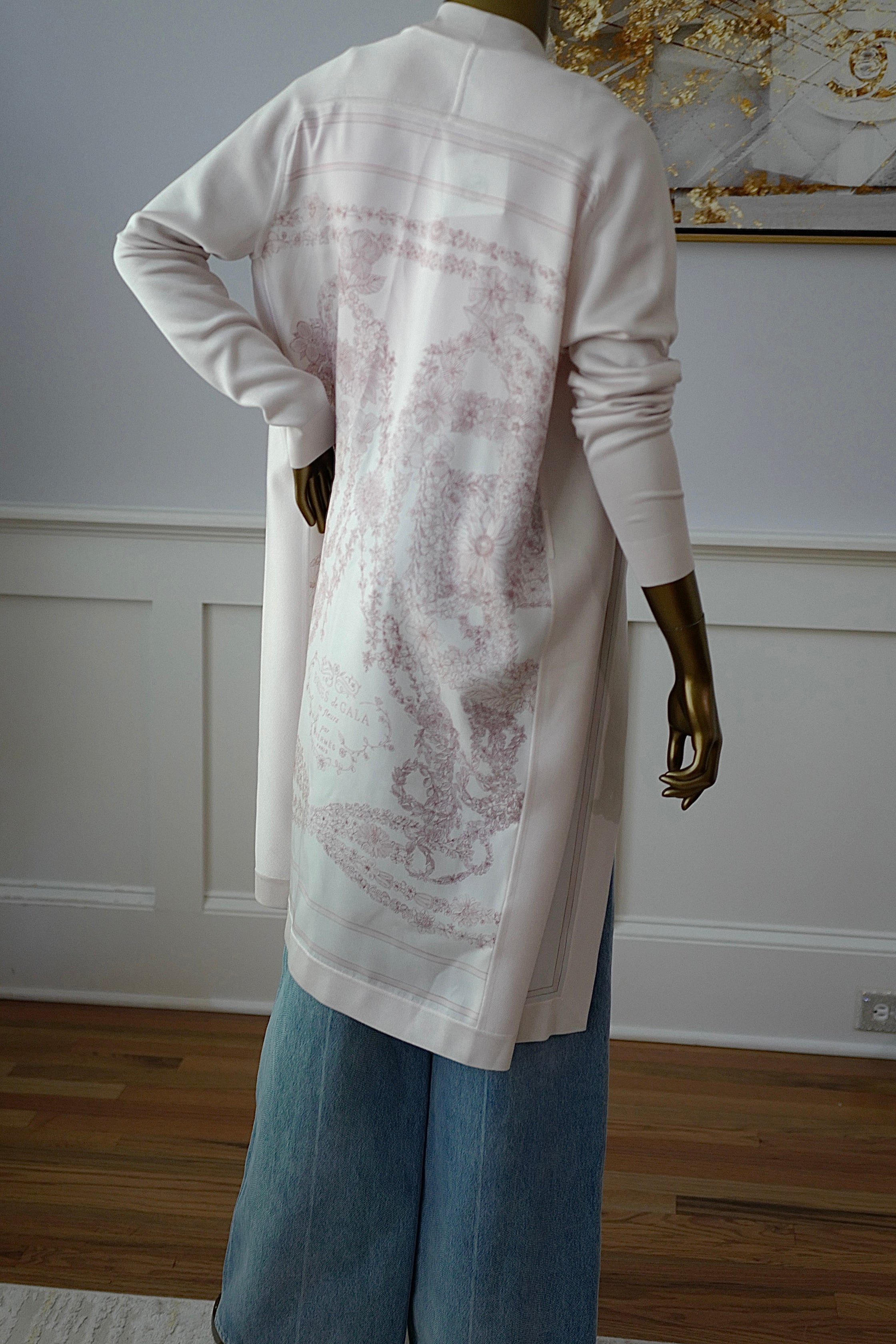 NEW Hermès "Brides de Gala en Fleurs" long-sleeve twillaine– Rose Pâle Pink- Size 34 $5K Retail
