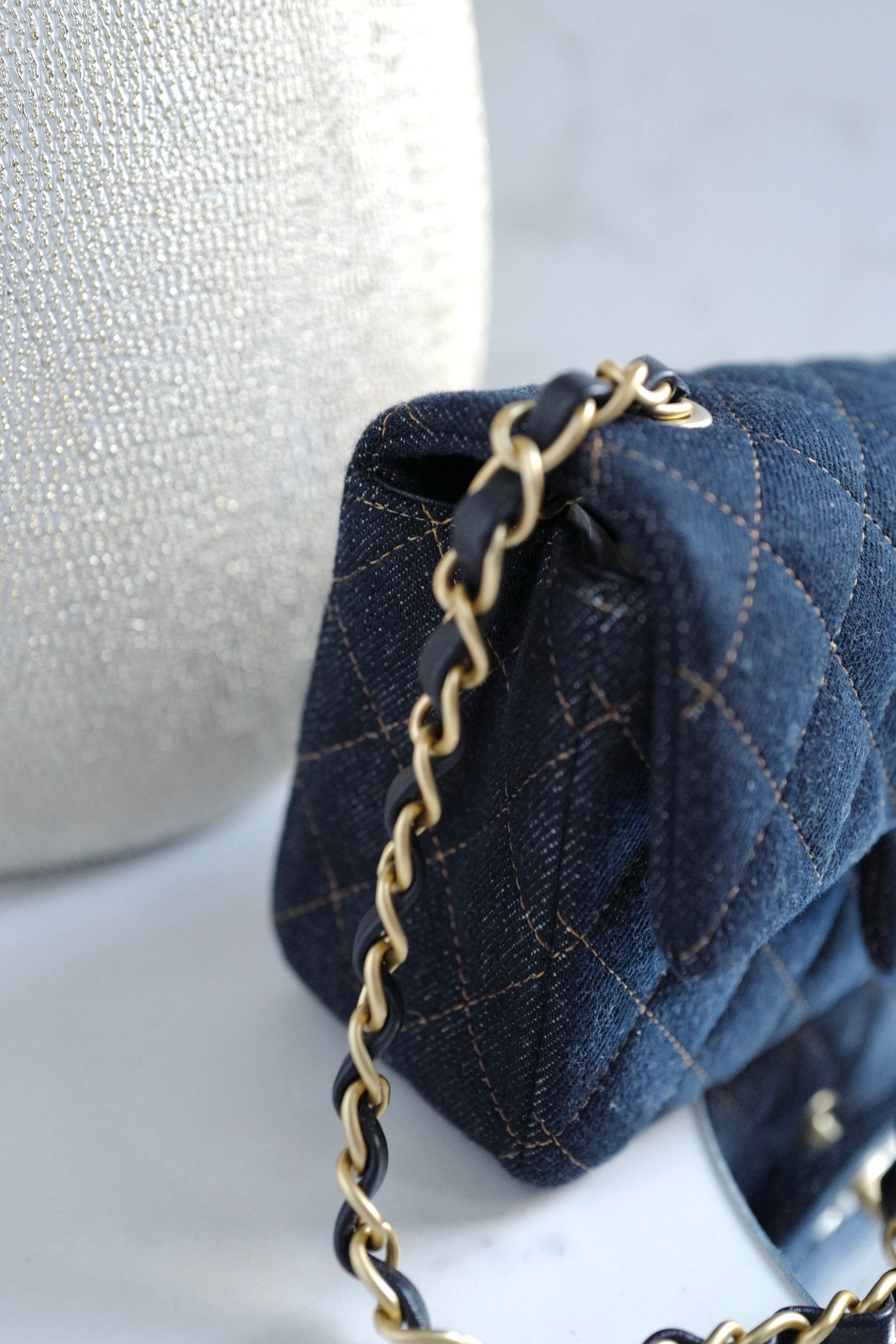 BNIB Chanel 25c Classic Mini Flap Bag in Denim Dark Blue Gold Hardware