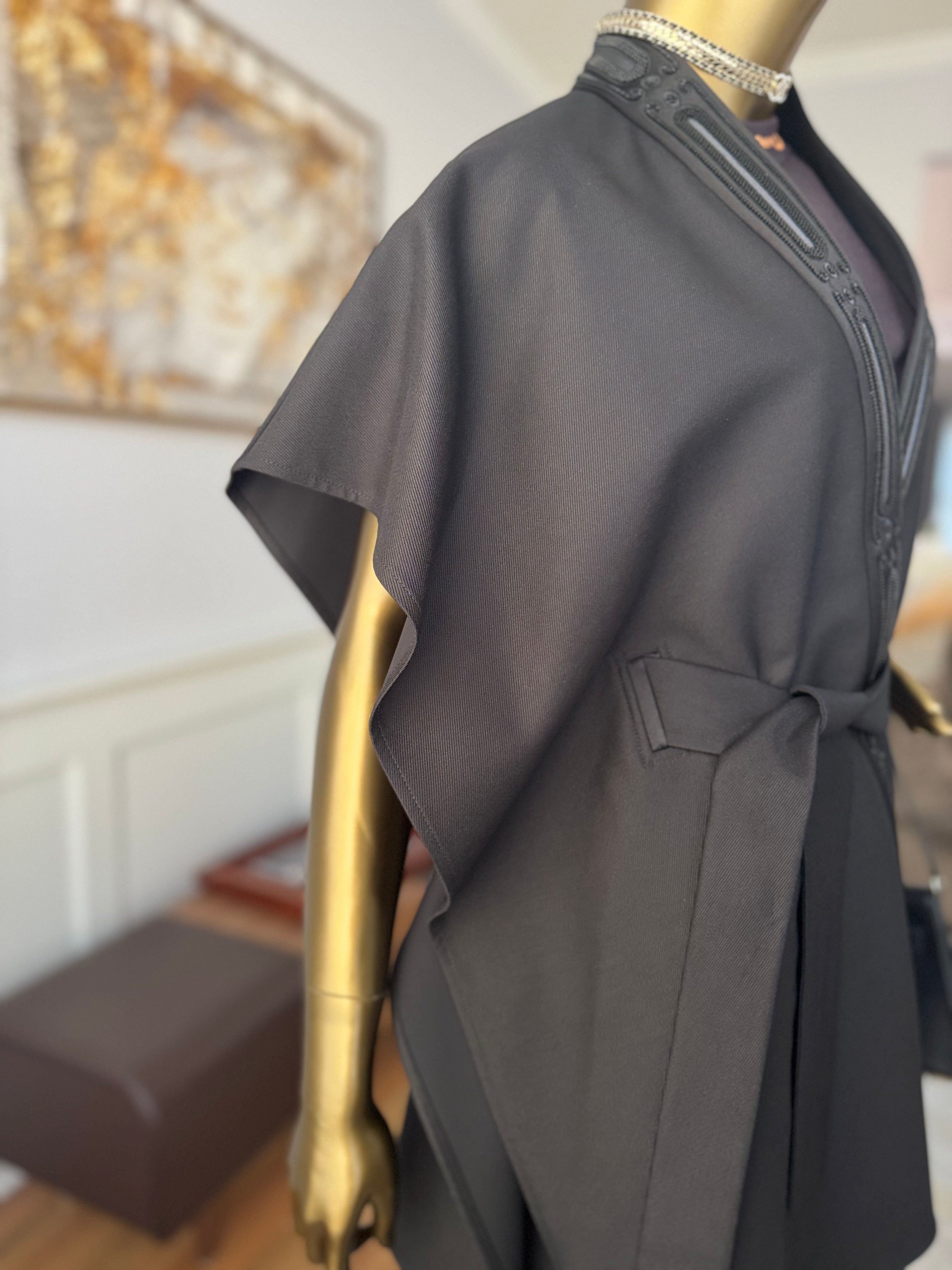 NEW Hermes Embroidered Long Poncho Vest Size 34 Noir Black Over $7K Retail