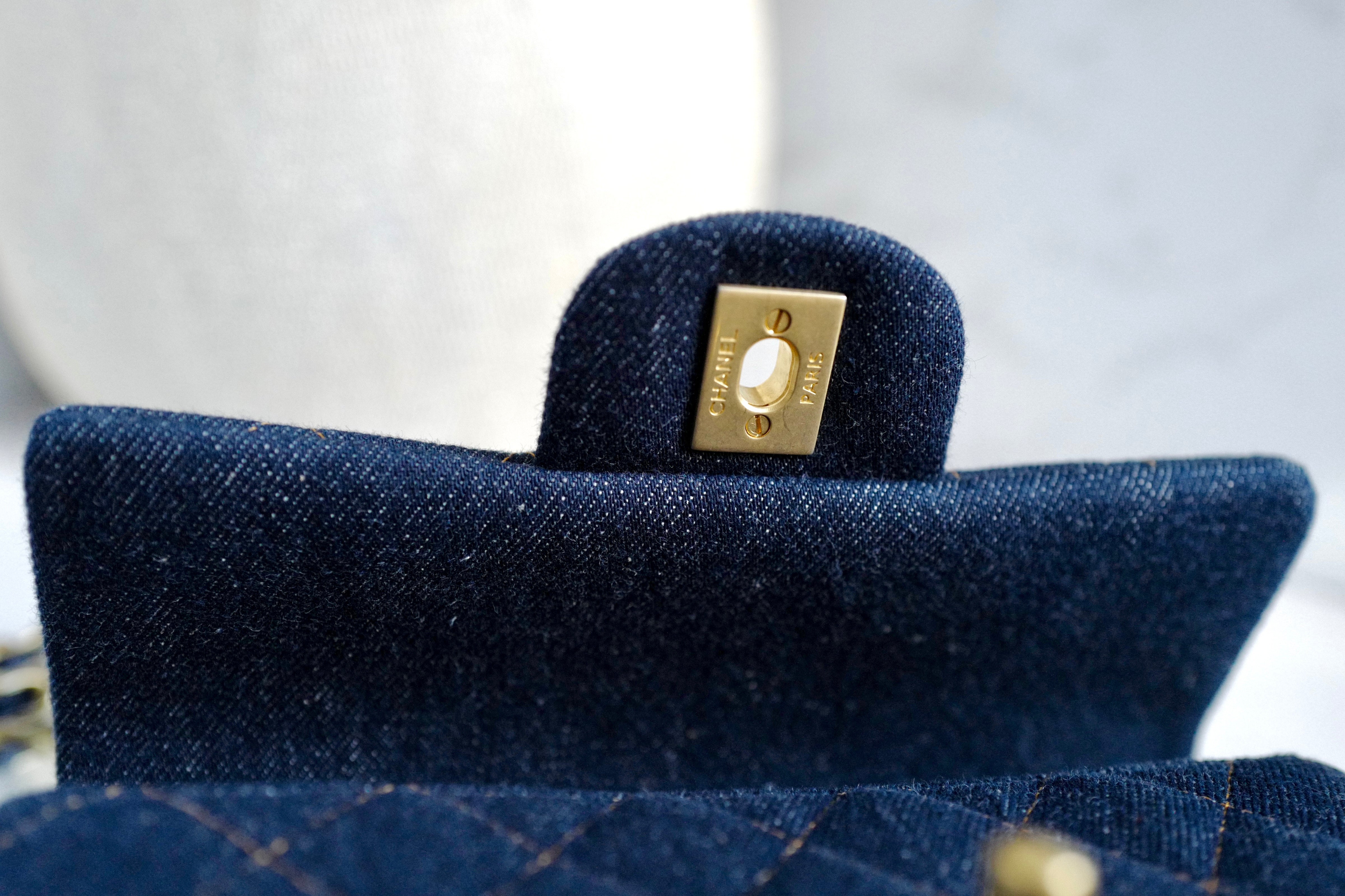 BNIB Chanel 25c Classic Mini Flap Bag in Denim Dark Blue Gold Hardware