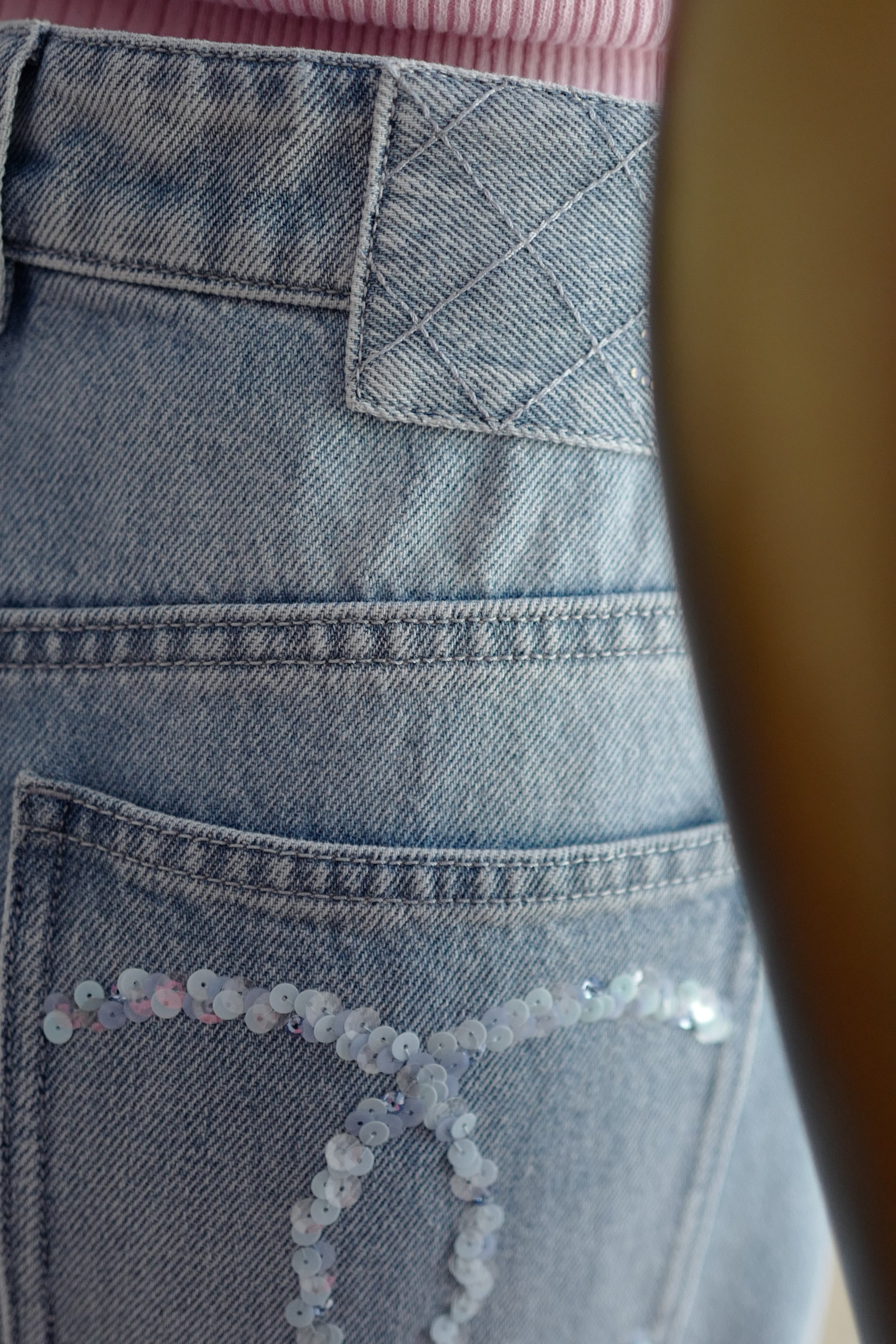 Chanel Printemps 25S CC Sequins Denim Jeans Wide Leg size 38
