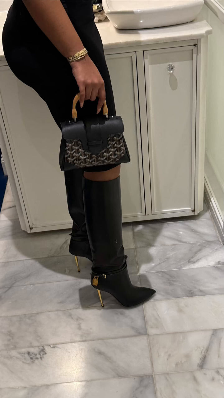NEW Goyard Saigon Souple Mini Bag in Black Palladium HW with Beech Handle