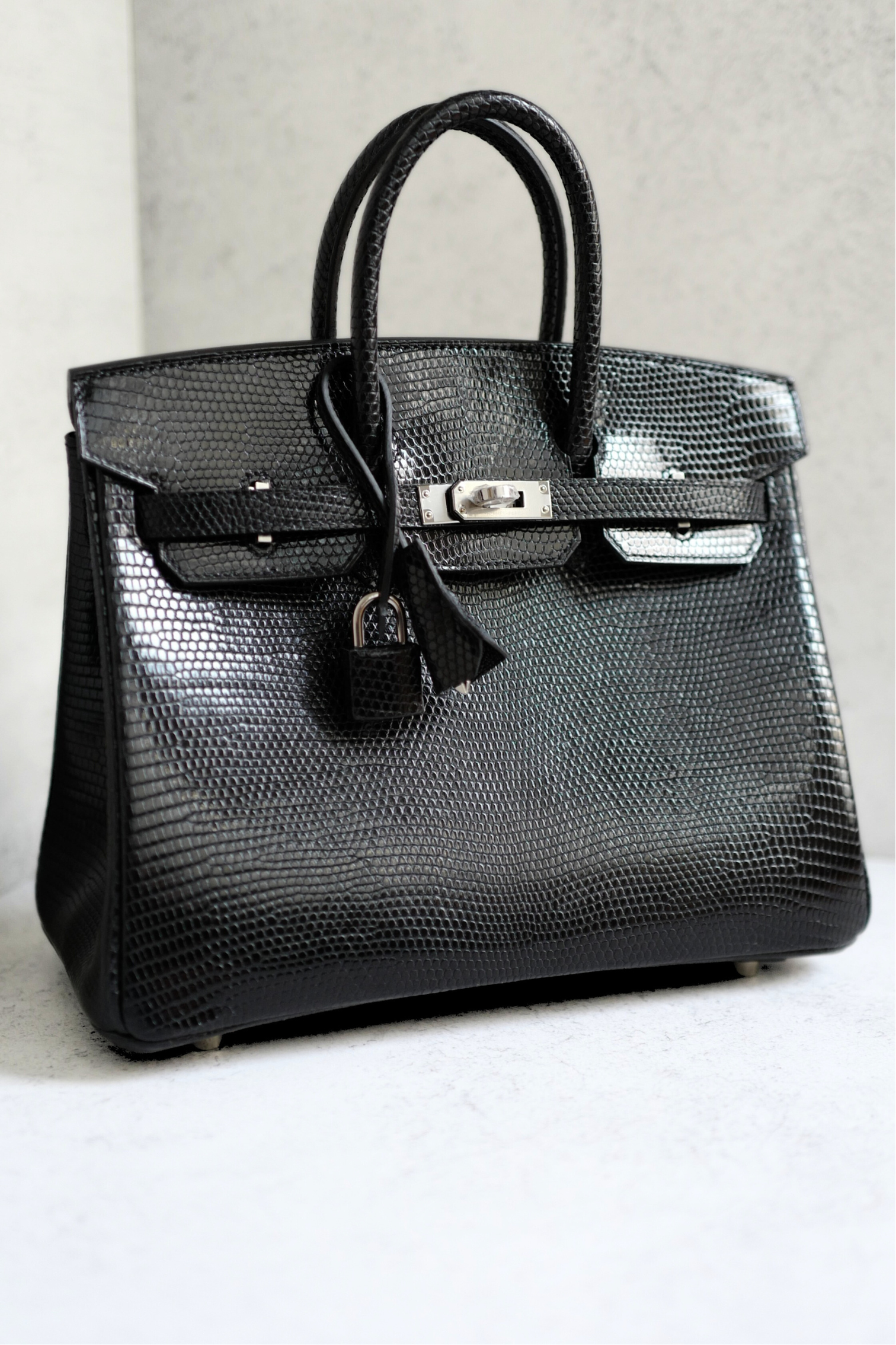Hermès Birkin 25 Black Lizard Lisse with Palladium Hardware K