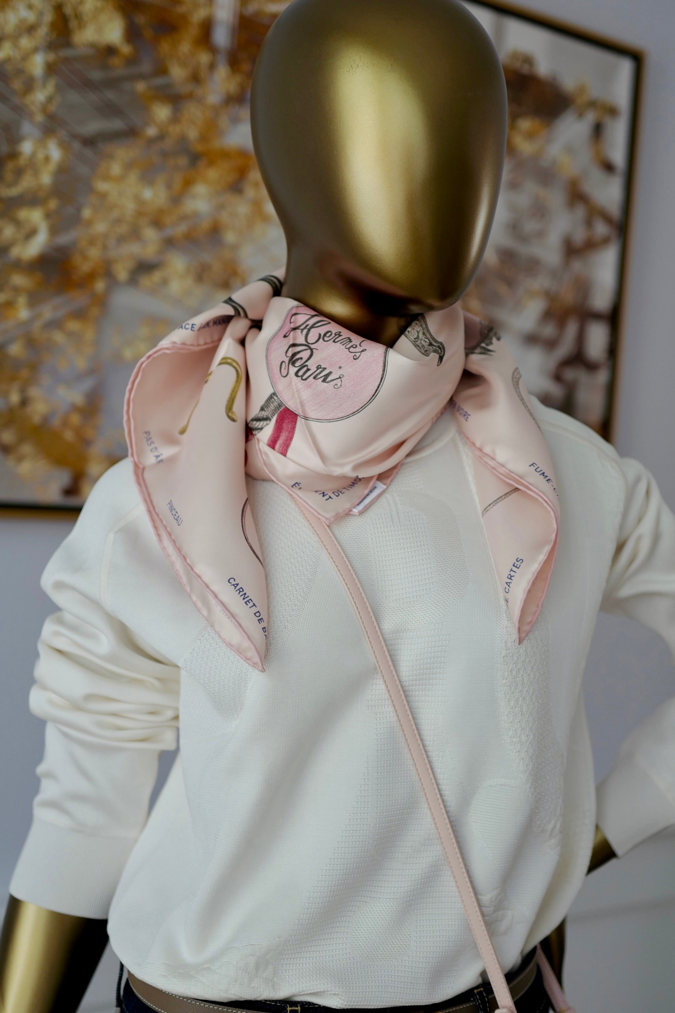 NEW Hermes Nous Sommes Inseparables scarf 90 rose thé / rouge H / bronze