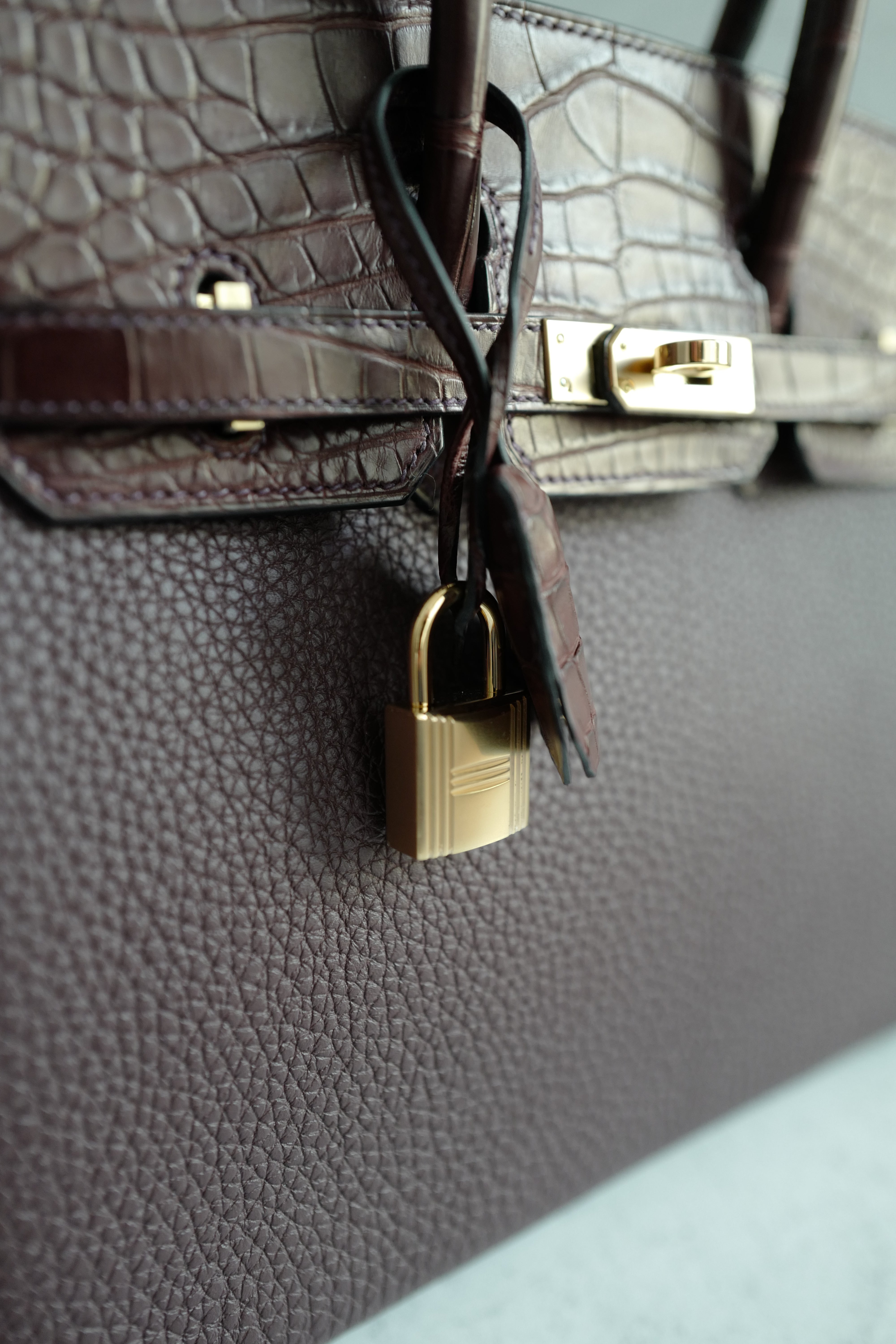 Hermes Birkin 25 Touch Rouge Sellier Togo/Matte Crocodile w/ Champagne Gold HW