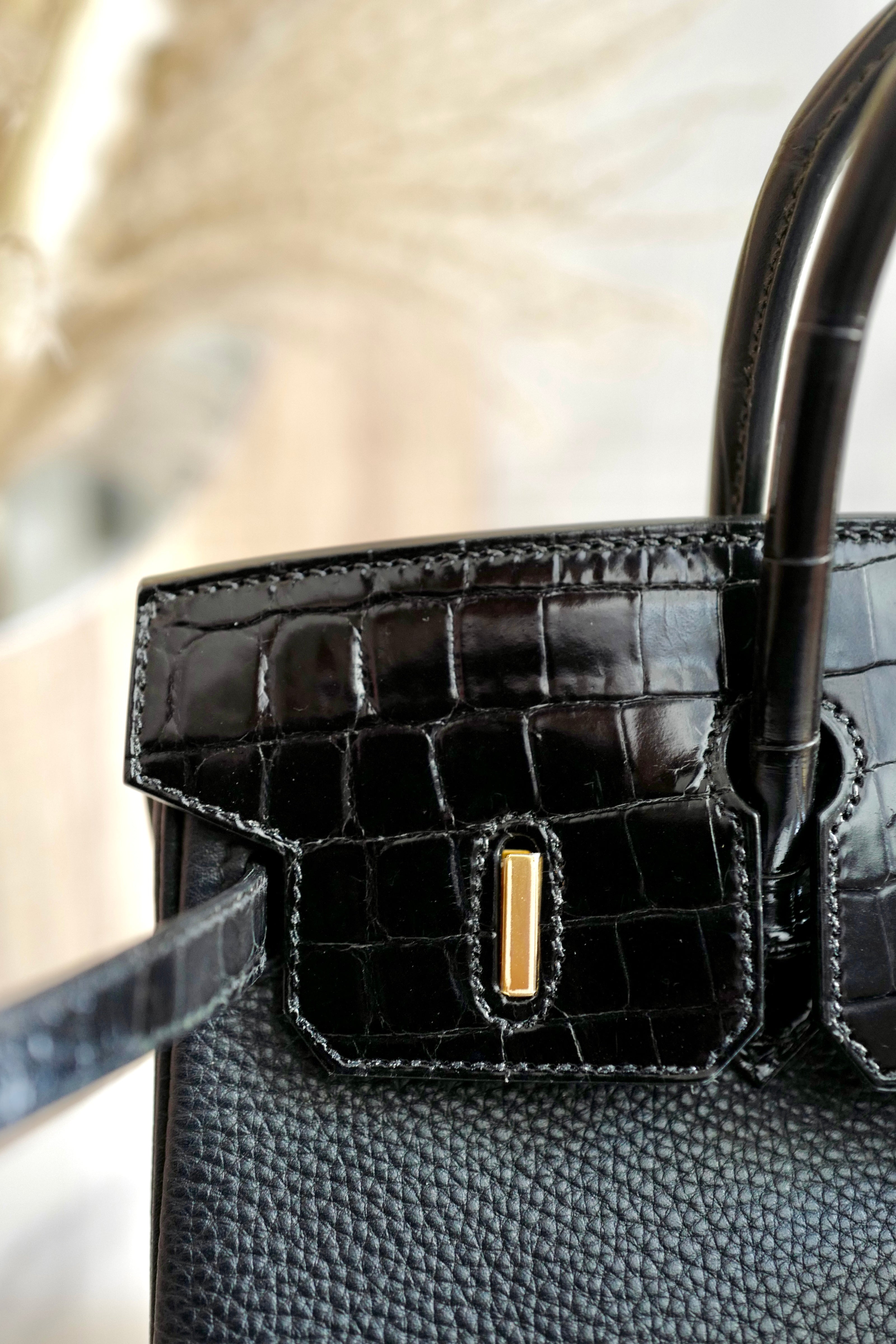 Hermes Birkin 25 touch shiny niloticus in noir/black gold hw Complete with Receipt