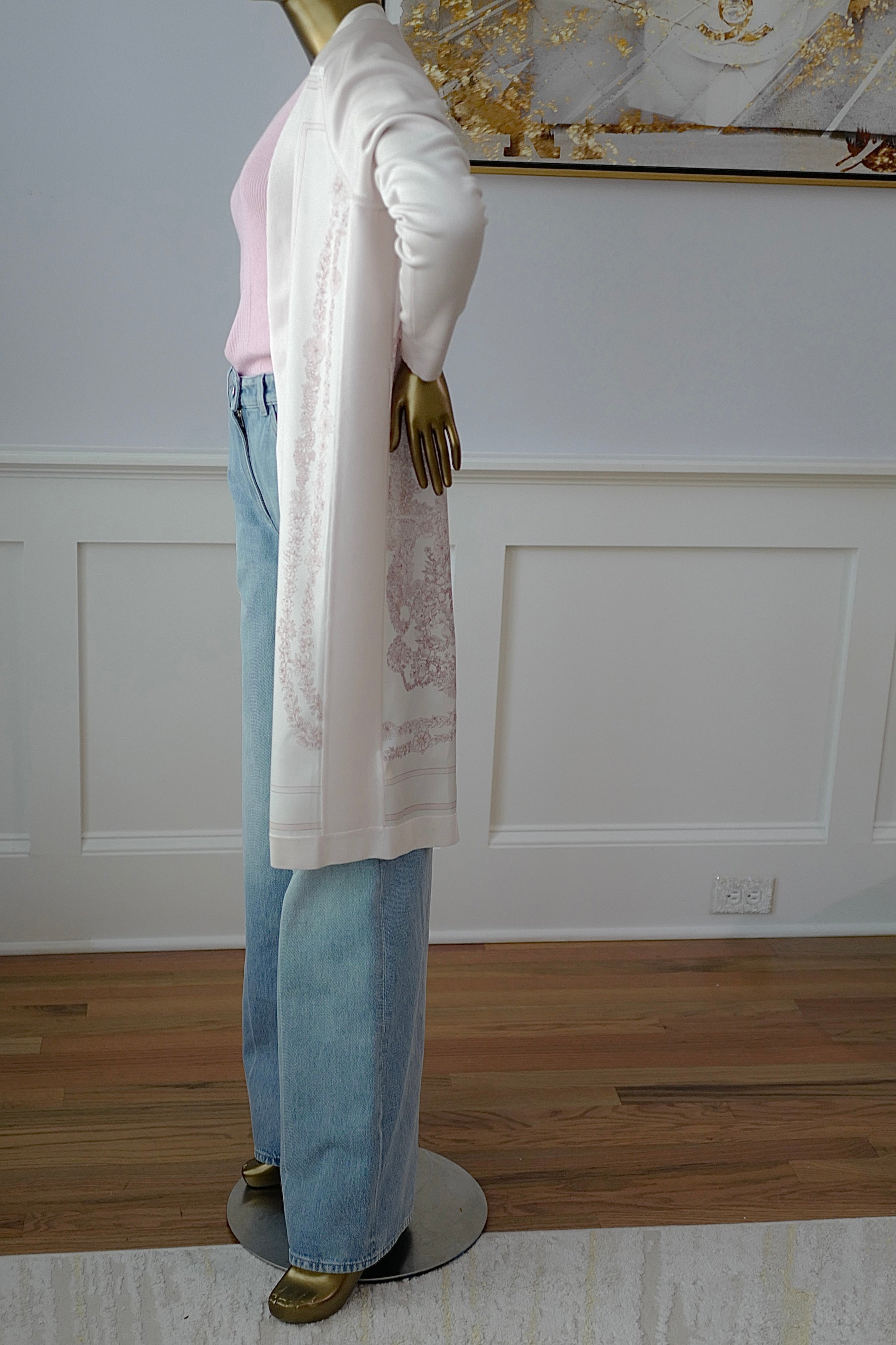 NEW Hermès "Brides de Gala en Fleurs" long-sleeve twillaine– Rose Pâle Pink- Size 34 $5K Retail