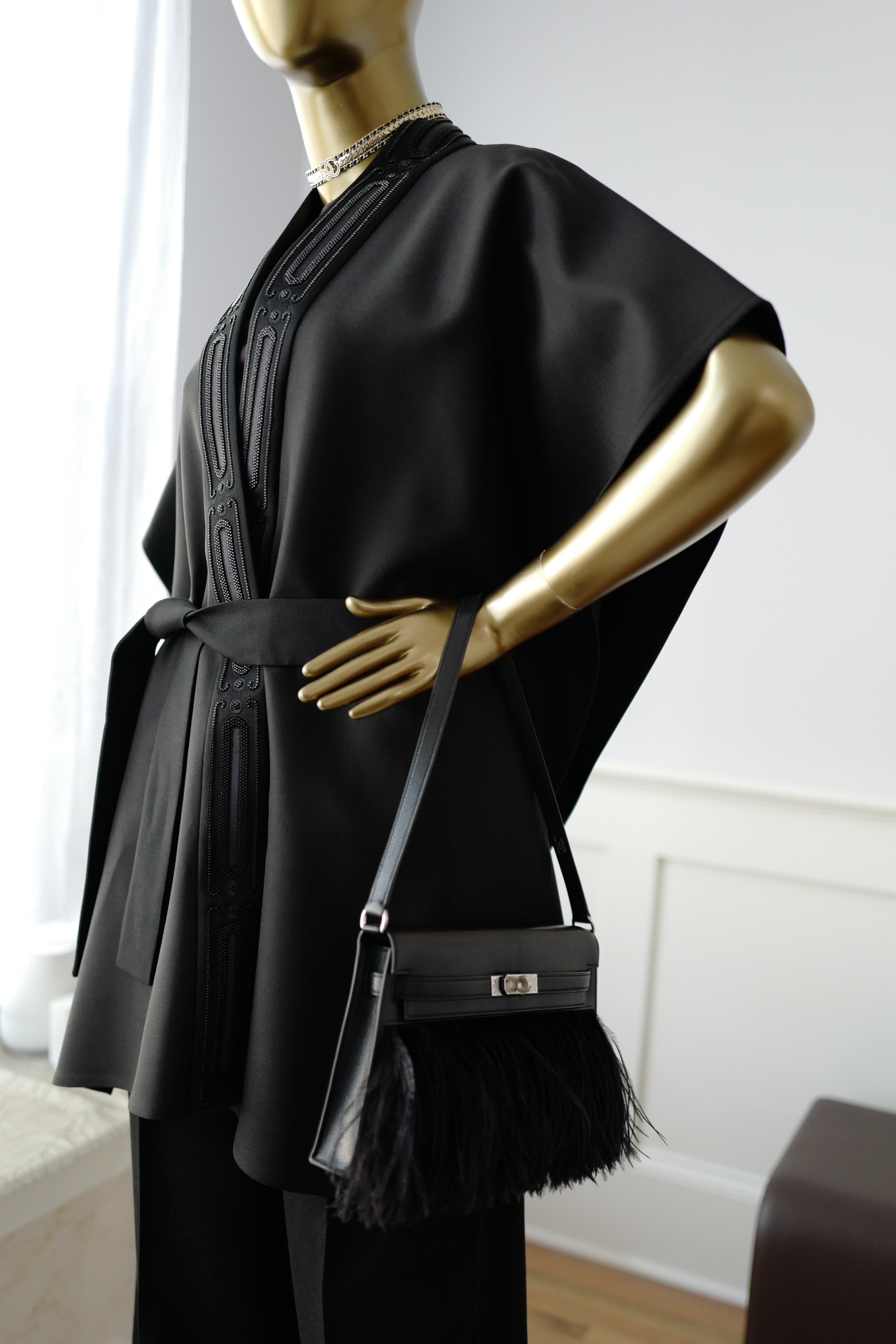 NEW Hermes Embroidered Long Poncho Vest Size 34 Noir Black Over $7K Retail