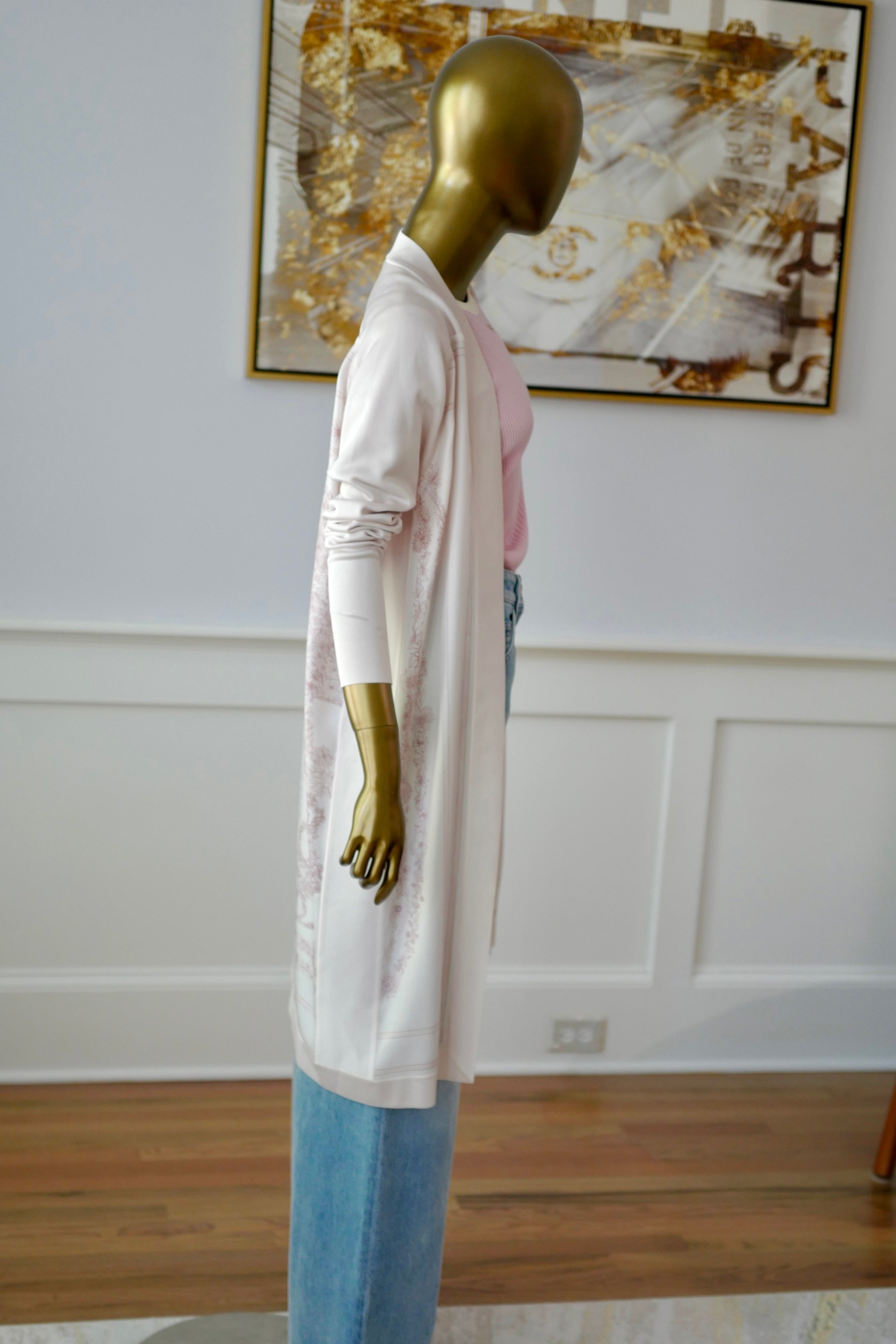 NEW Hermès "Brides de Gala en Fleurs" long-sleeve twillaine– Rose Pâle Pink- Size 34 $5K Retail