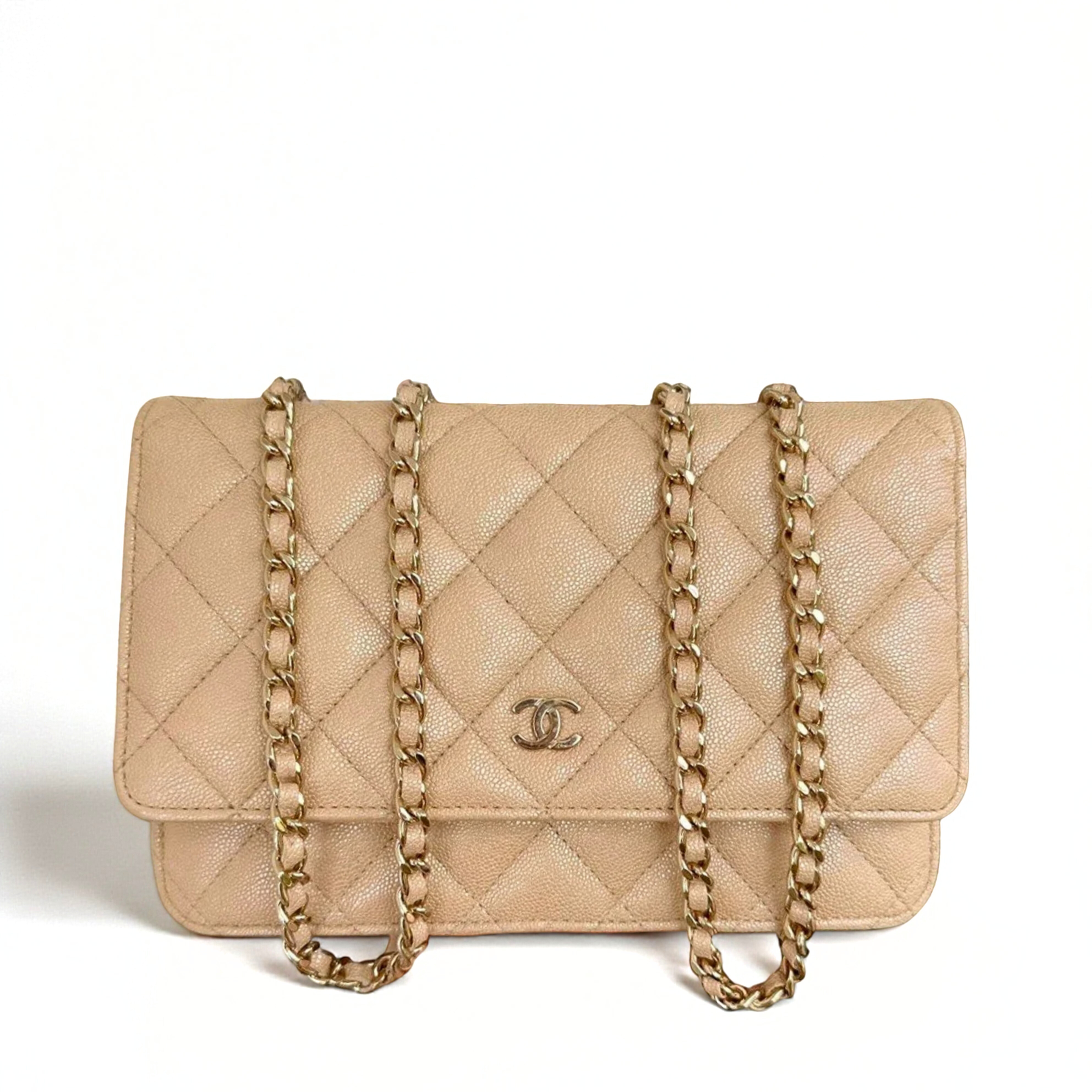 BNIB Chanel Wallet On Chain Beige Caviar 23P With Gold Hardware NEW
